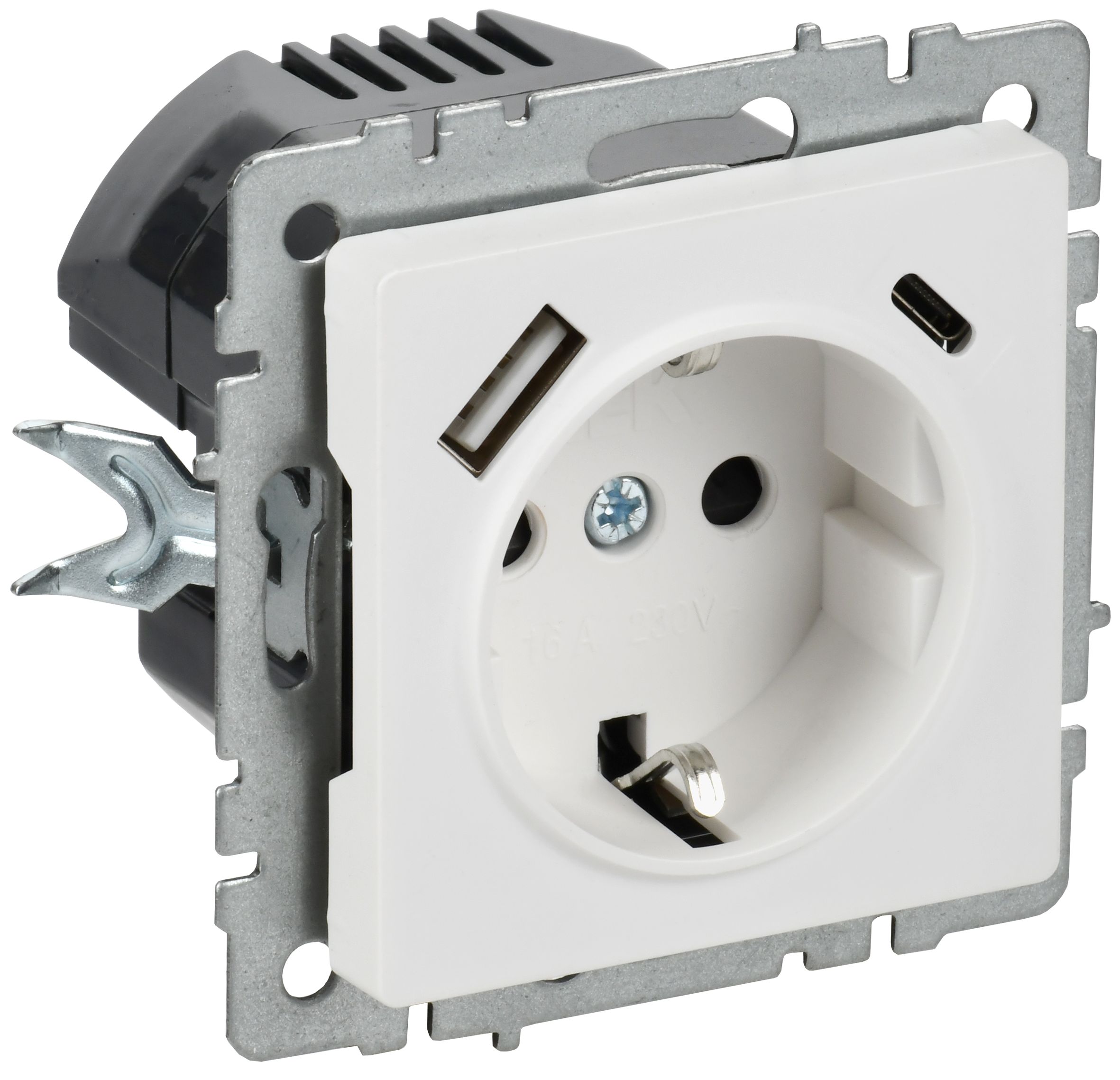 BRITE Розетка 1-местная с заземлением с защитными шторками 16А с USB A+C 18Вт РЮш11-1-БрАБ арктический белый IEK — фото