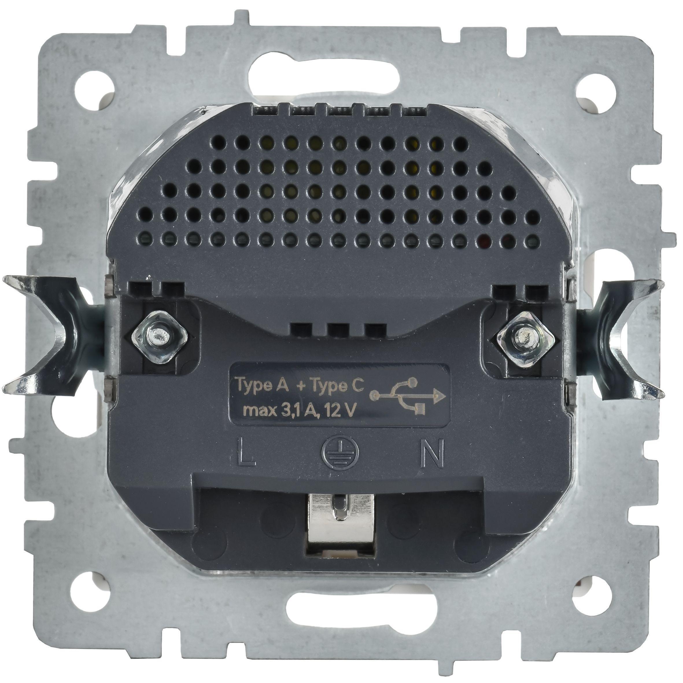 BRITE Розетка 1-местная с заземлением с защитными шторками 16А с USB A+C 18Вт РЮш11-1-БрАБ арктический белый IEK — фото