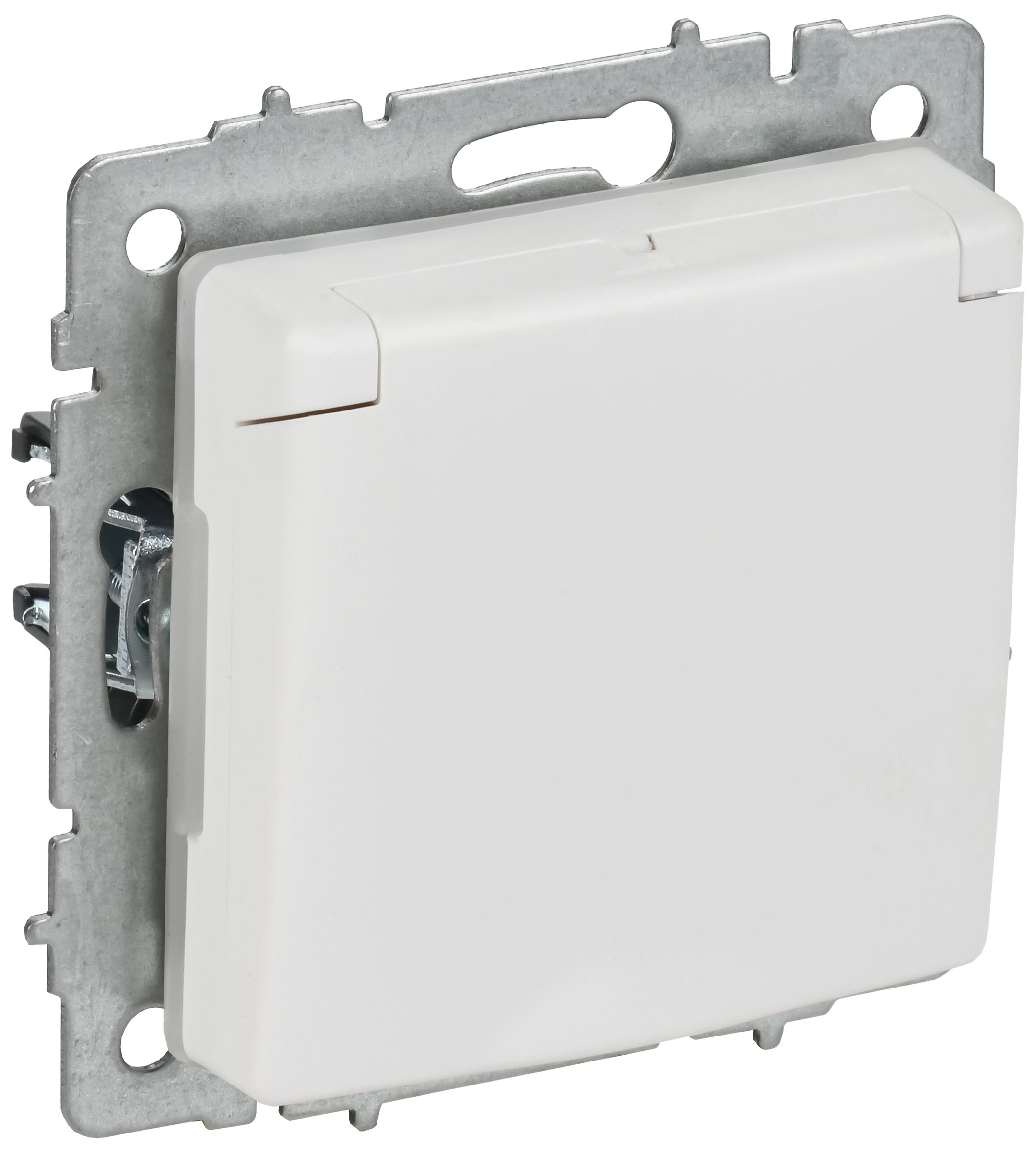 BRITE Розетка 1-местная с заземлением с защитными шторками и крышкой 16А IP44 РСбш10-3-44-БрАБ арктический белый IEK — фото