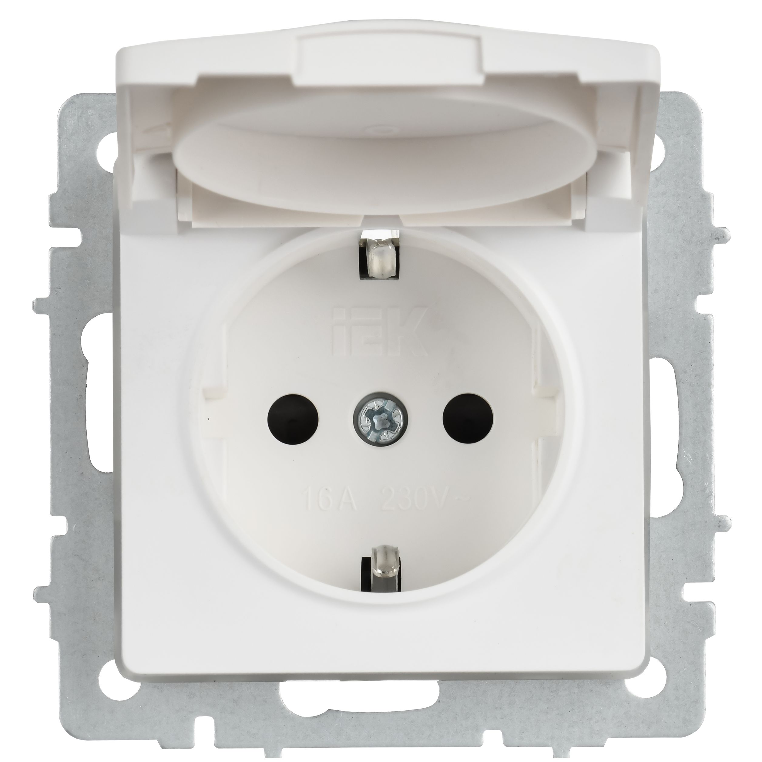 BRITE Розетка 1-местная с заземлением с защитными шторками и крышкой 16А IP44 РСбш10-3-44-БрАБ арктический белый IEK — фото