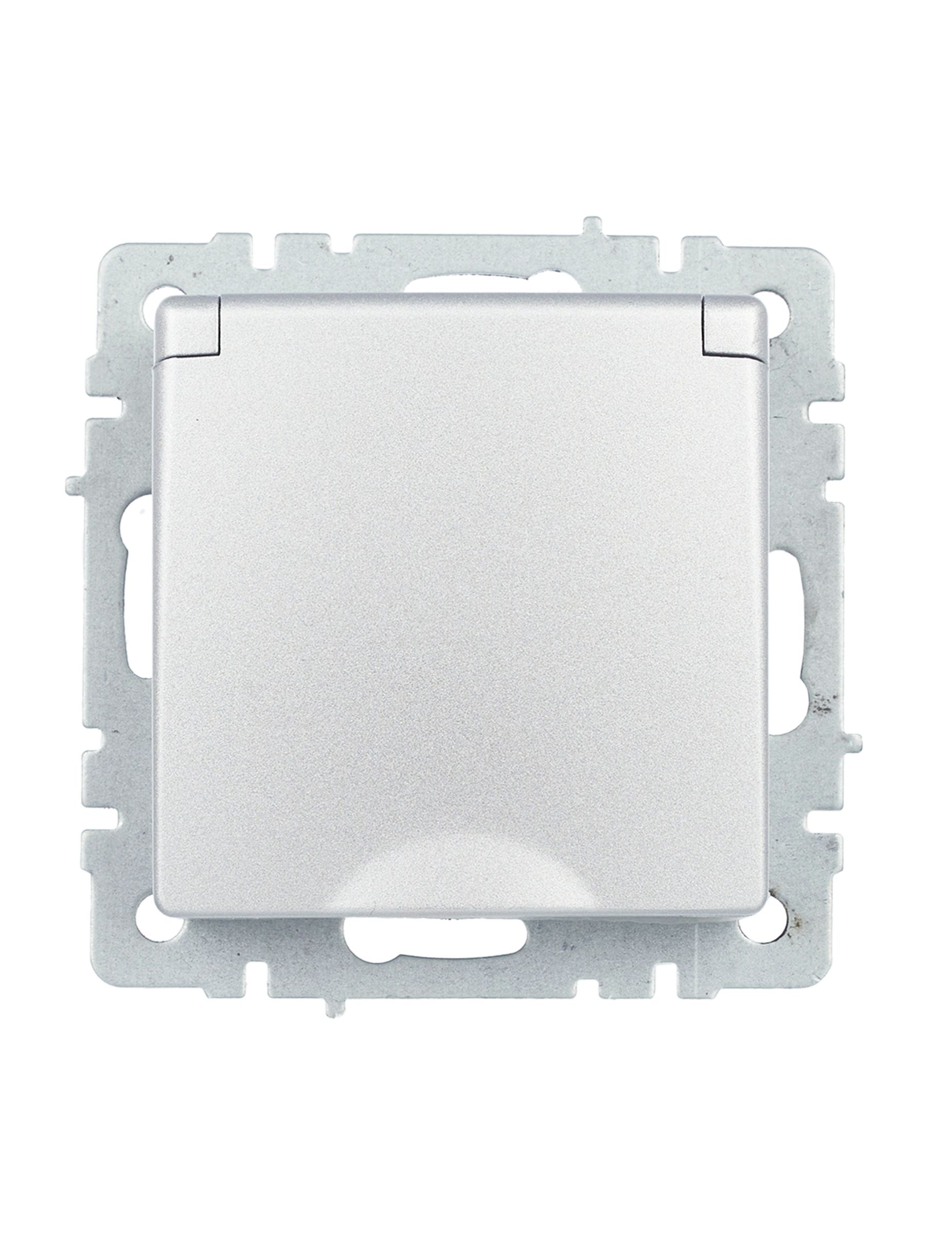 BRITE Розетка 1-местная с заземлением с защитными шторками и крышкой 16А IP44 РСбш10-3-44-БрА алюминий IEK — фото