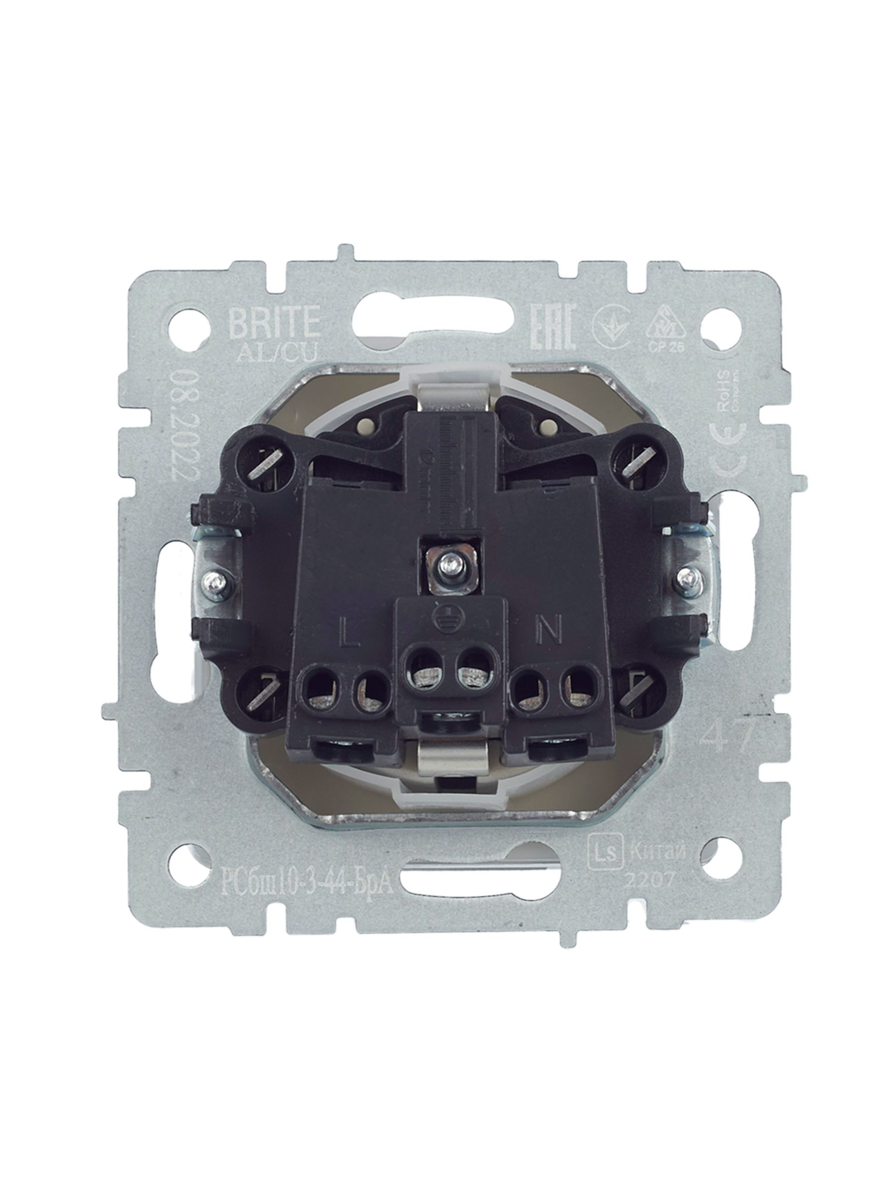 BRITE Розетка 1-местная с заземлением с защитными шторками и крышкой 16А IP44 РСбш10-3-44-БрА алюминий IEK — фото