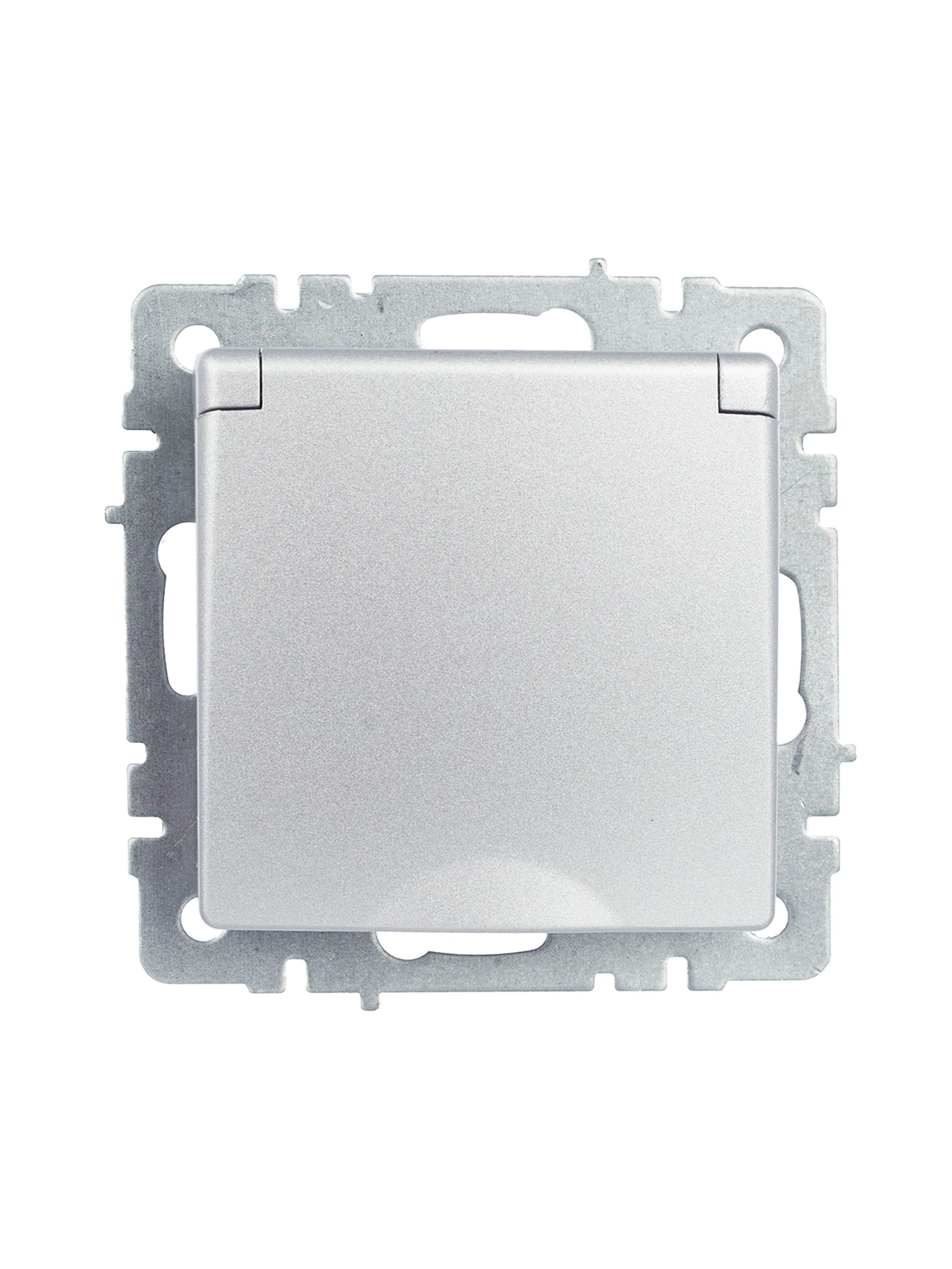 BRITE Розетка 1-местная с заземлением с защитными шторками и крышкой 16А IP20 РСбш10-3-БрА алюминий IEK — фото