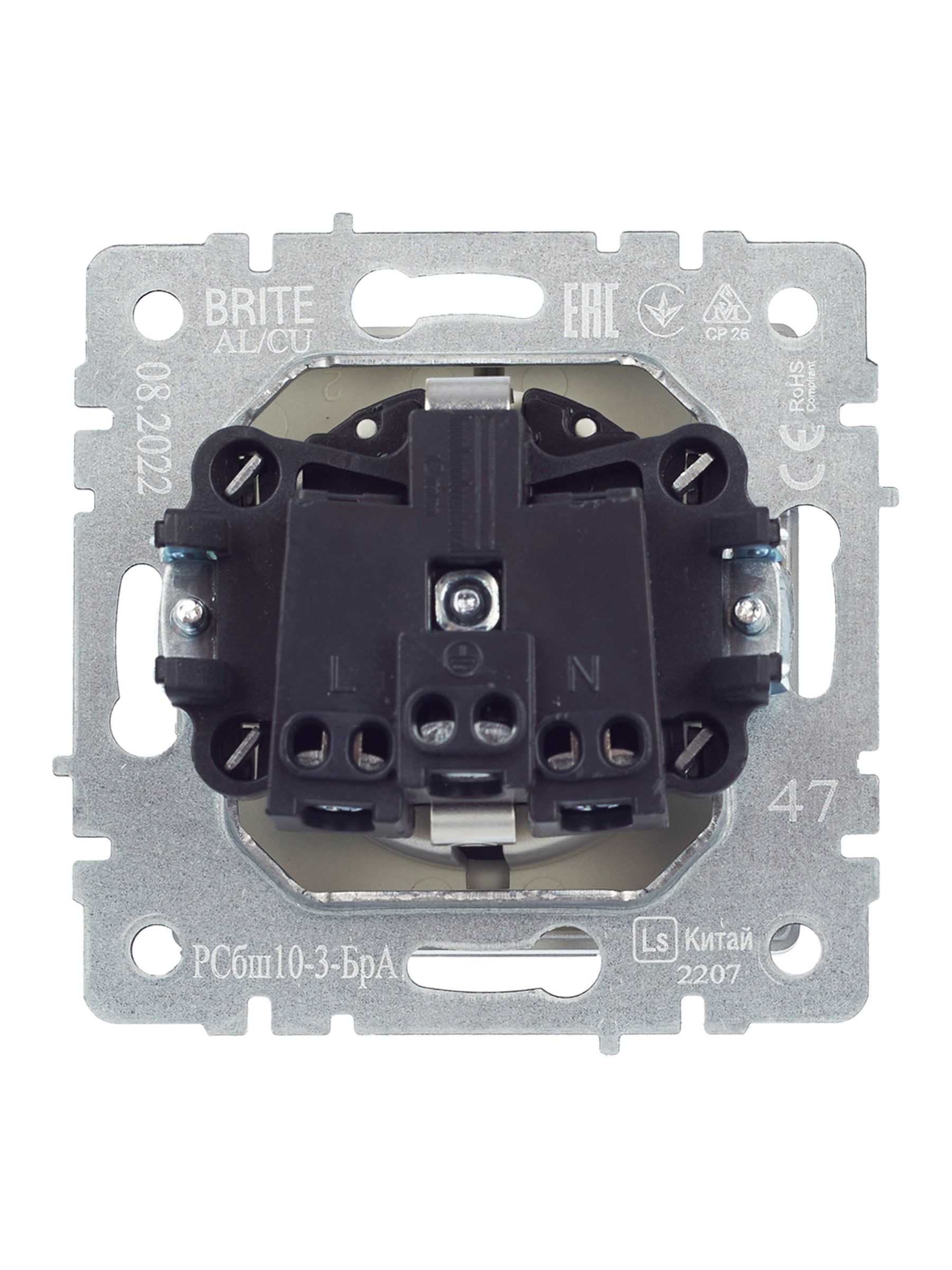 BRITE Розетка 1-местная с заземлением с защитными шторками и крышкой 16А IP20 РСбш10-3-БрА алюминий IEK — фото