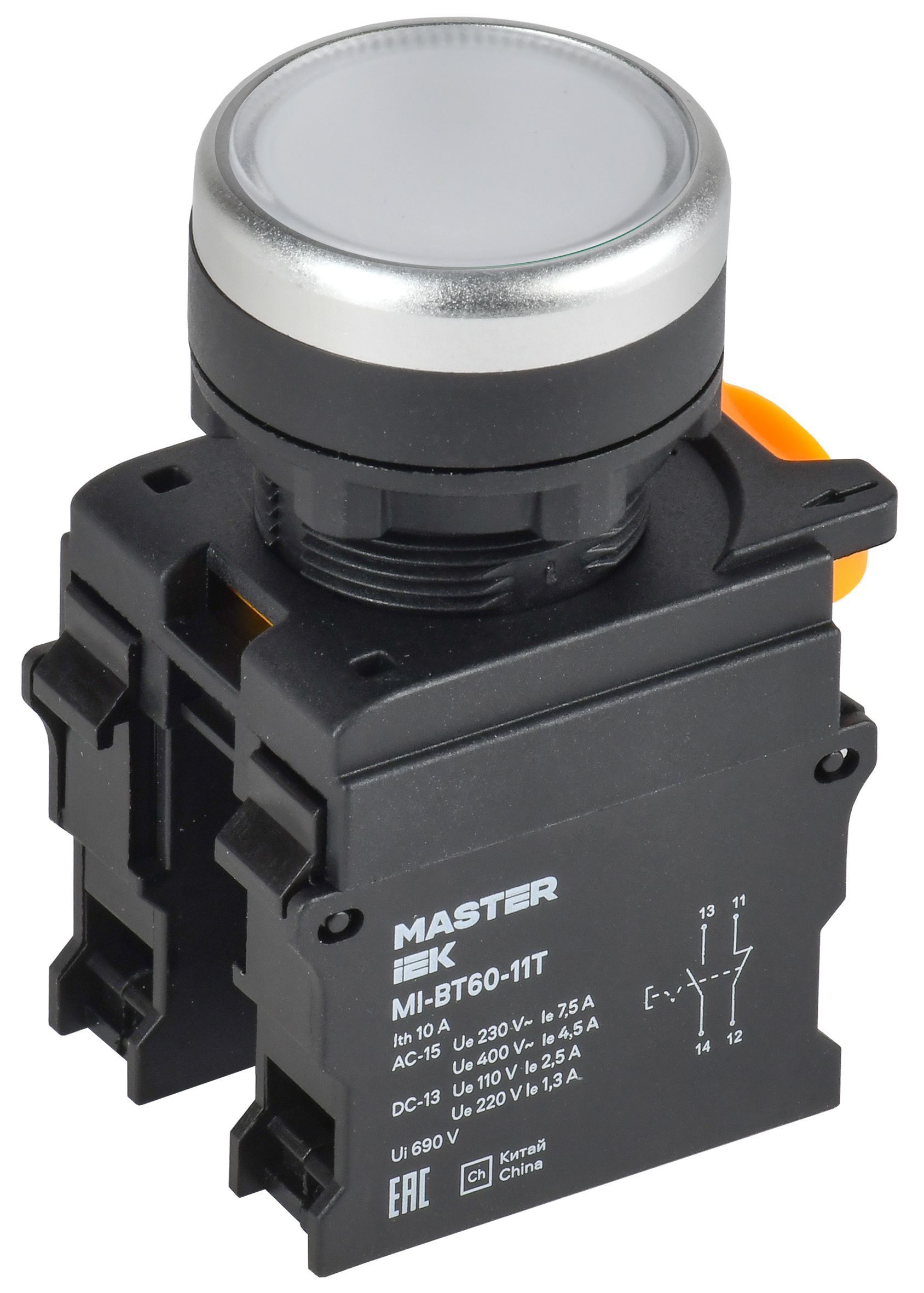 Кнопка с фиксацией d=22мм 1NO+1NC белая MASTER IEK — фото