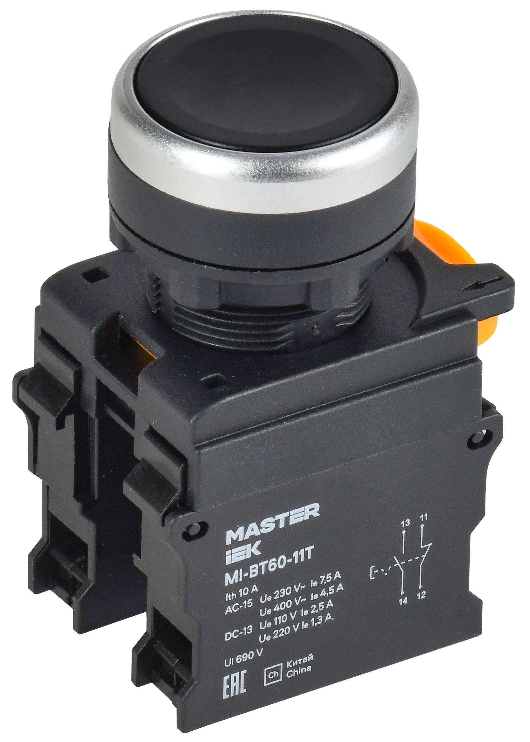 Кнопка с фиксацией d=22мм 1NO+1NC чёрная MASTER IEK — фото