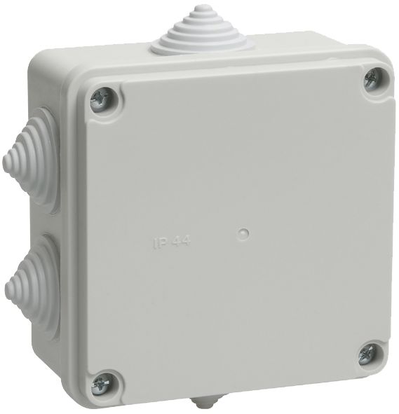 Коробка распаячная КМ41234 для открытой проводки безгалогенная (HF) 100х100х50мм IP55 6 гермовводов серая IEK