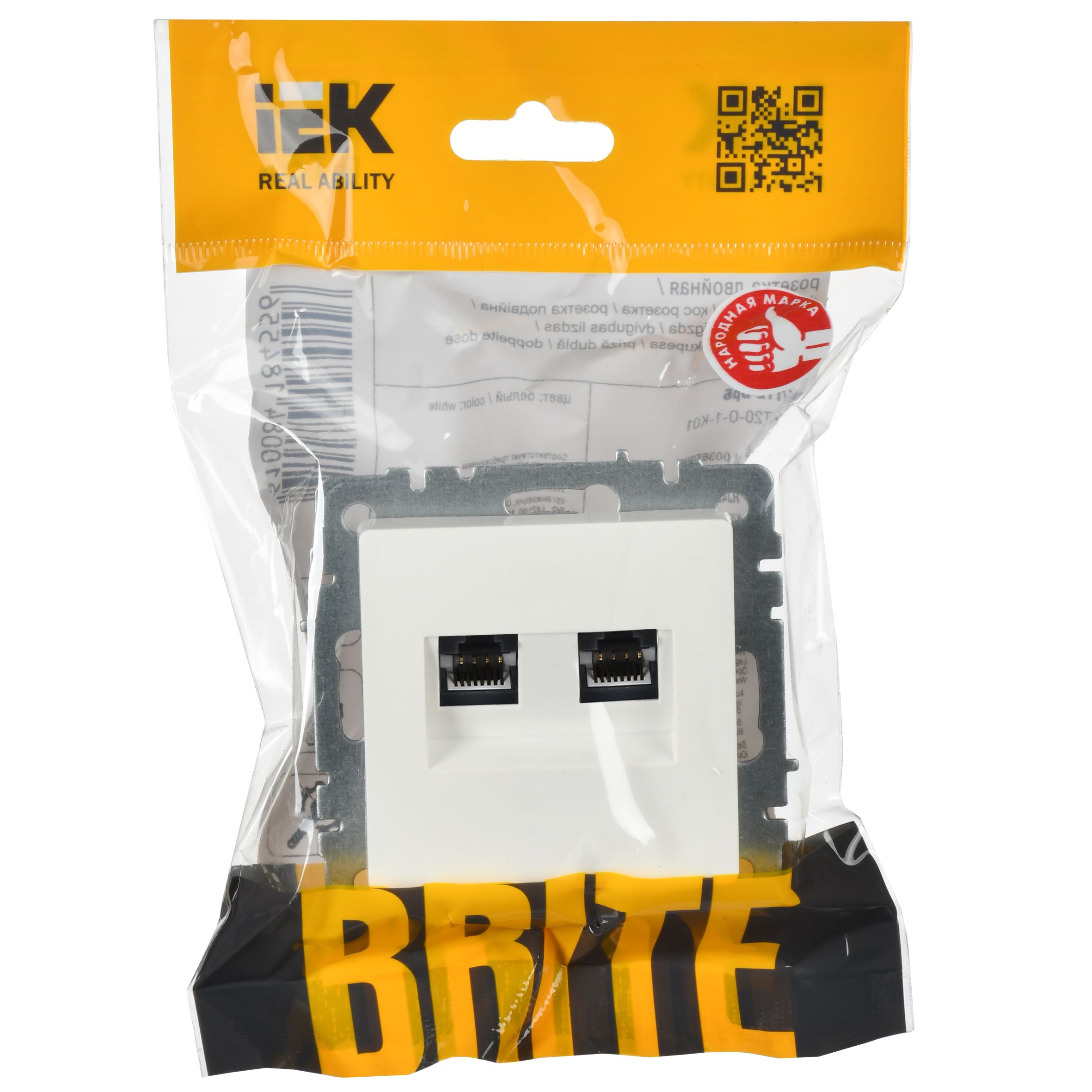 BRITE Розетка двойная RJ11+RJ45 кат.5E РК/Т12-БрБ белый IEK — фото