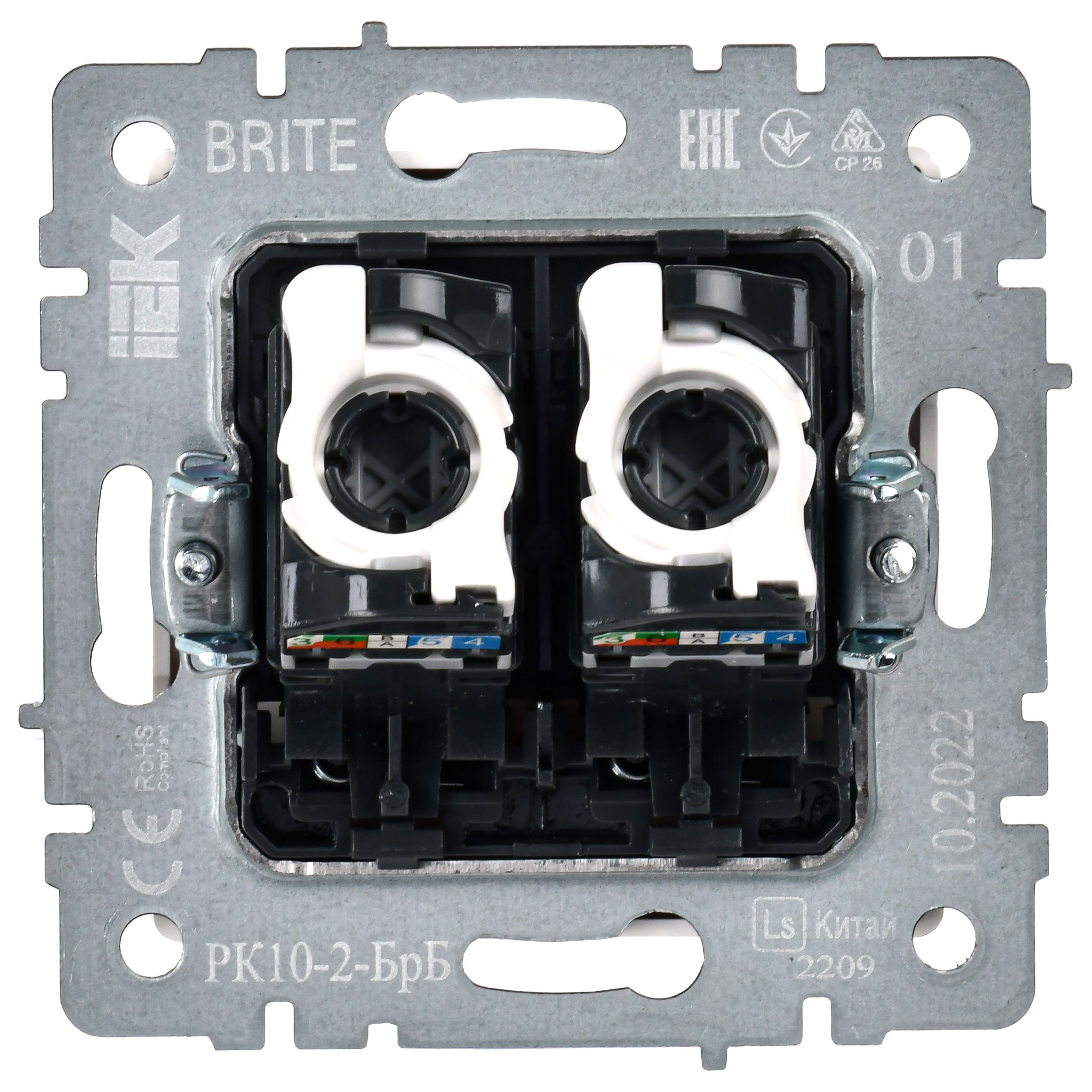 BRITE Розетка компьютерная двойная кат.5E RJ45 РК10-2-БрБ белый IEK — фото