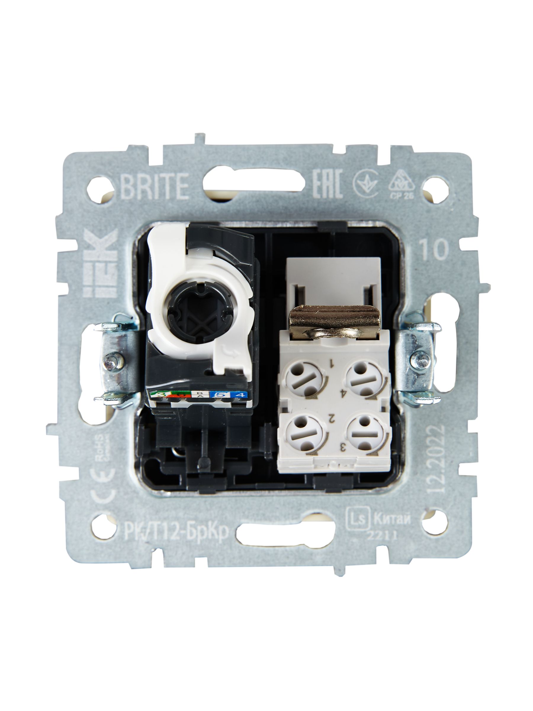 BRITE Розетка двойная RJ11+RJ45 кат.5E РК/Т12-БрКр бежевый IEK — фото