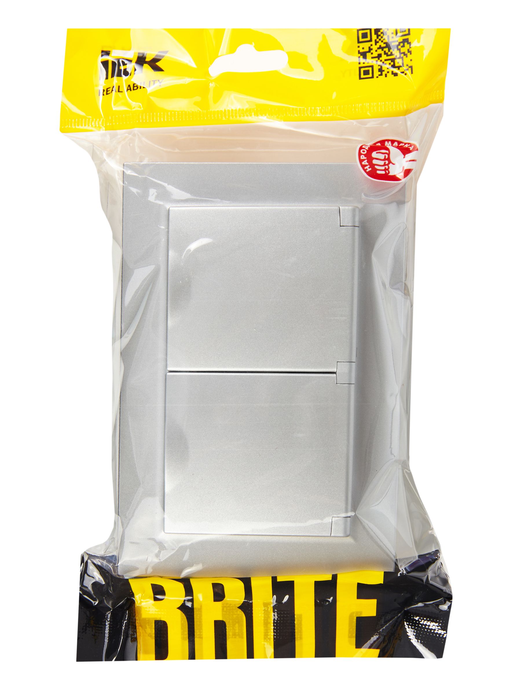 BRITE Розетка 2-местная с заземлением с защитными шторками и крышкой 16А в сборе IP44 РСбш12-3-44-БрА алюминий IEK — фото