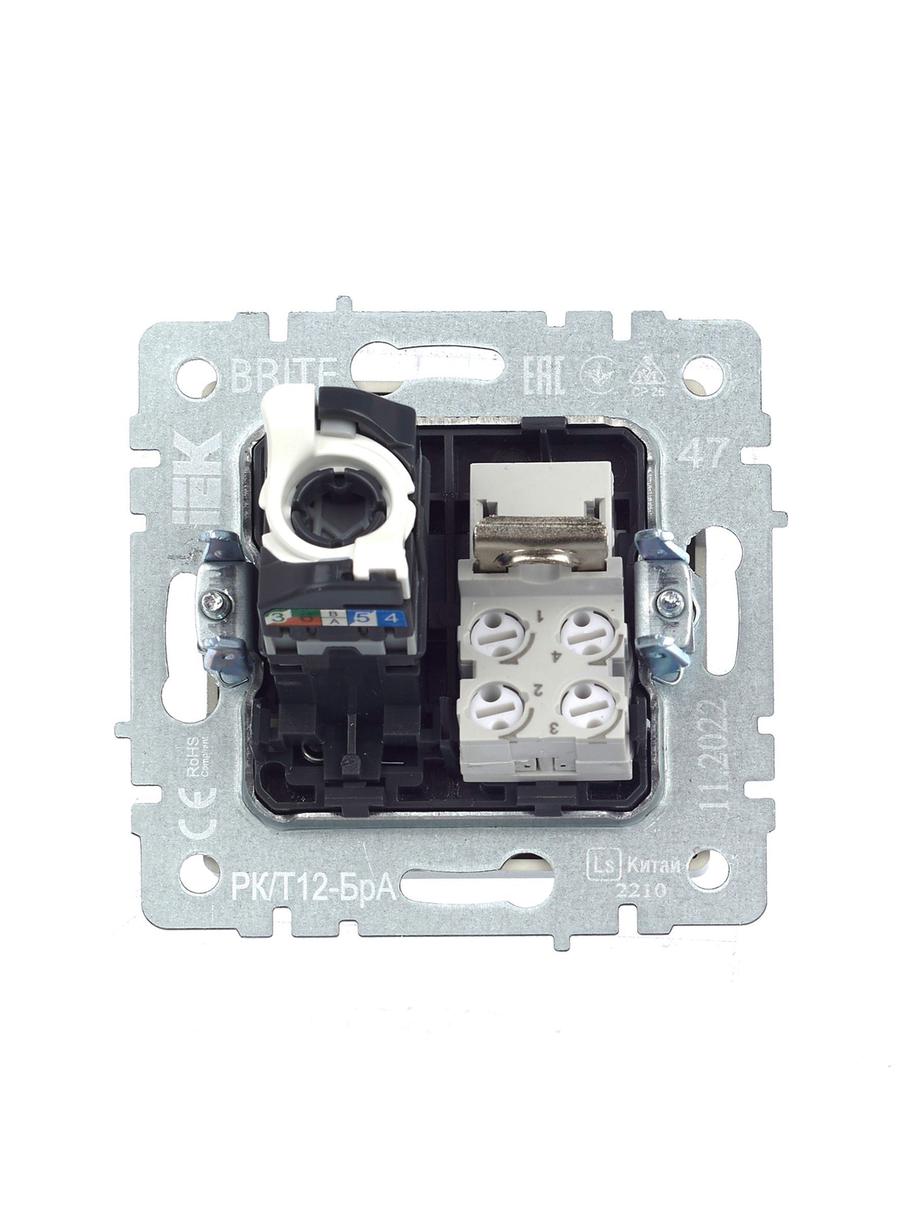 BRITE Розетка двойная RJ11+RJ45 кат.5E РК/Т12-БрА алюминий IEK — фото
