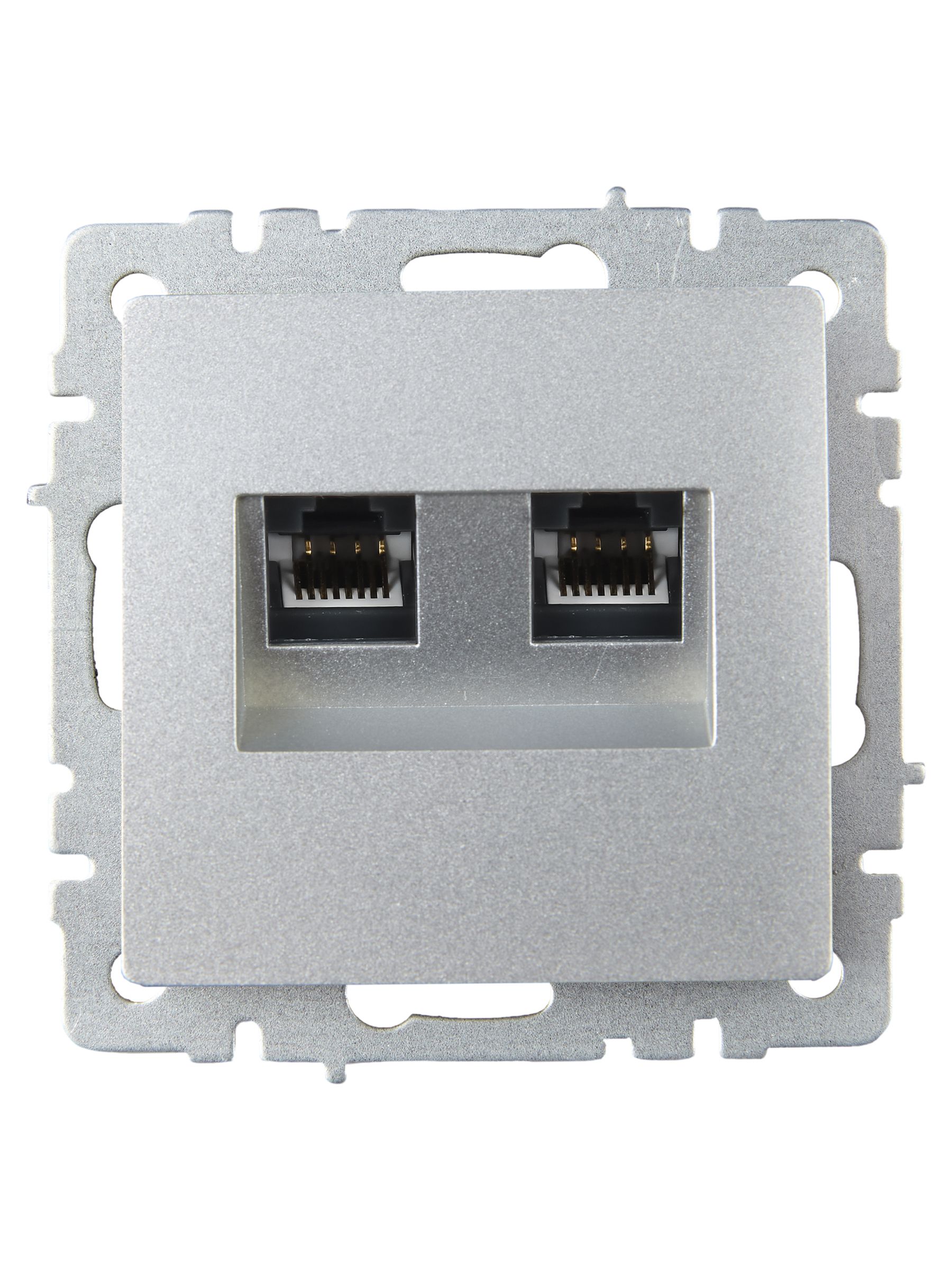 BRITE Розетка компьютерная двойная RJ45 кат.5E РК10-2-БрА алюминий IEK — фото
