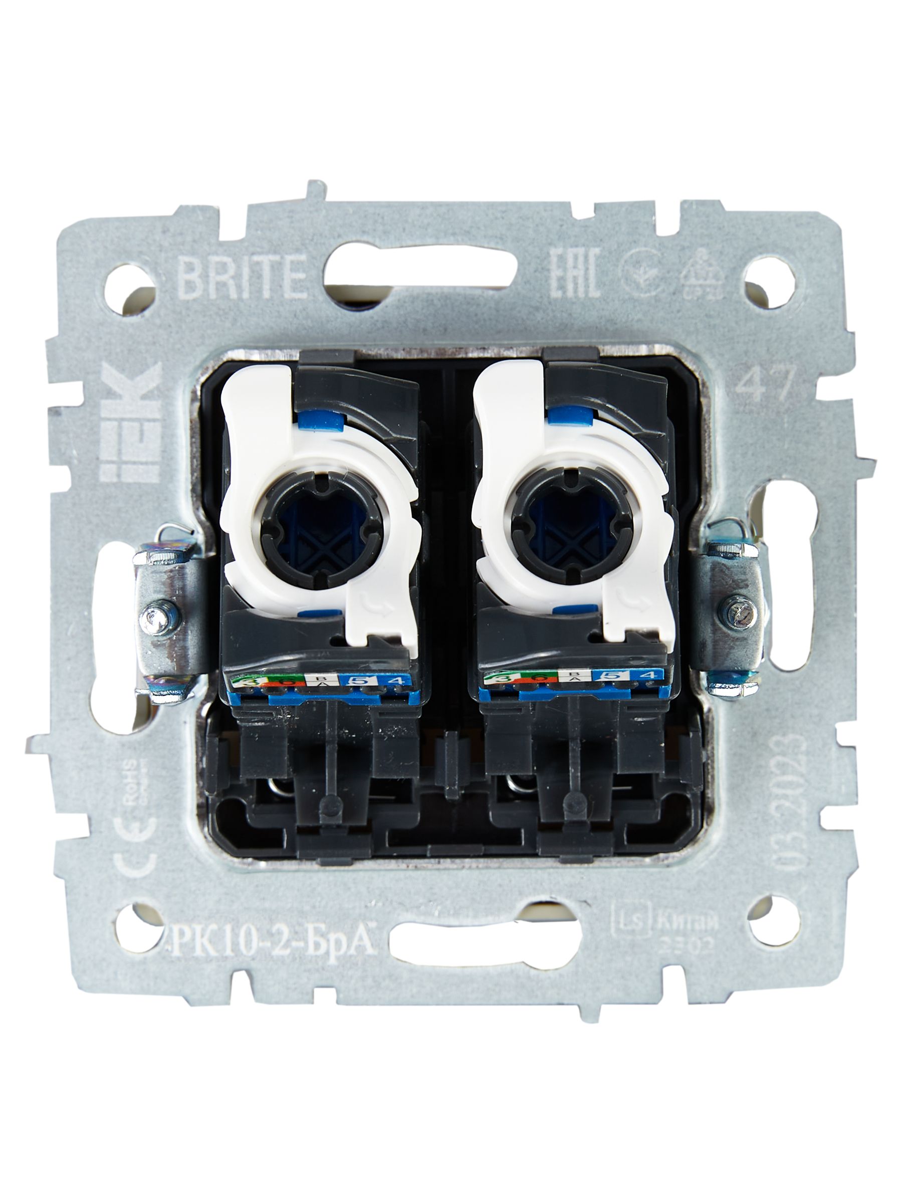 BRITE Розетка компьютерная двойная RJ45 кат.5E РК10-2-БрА алюминий IEK — фото