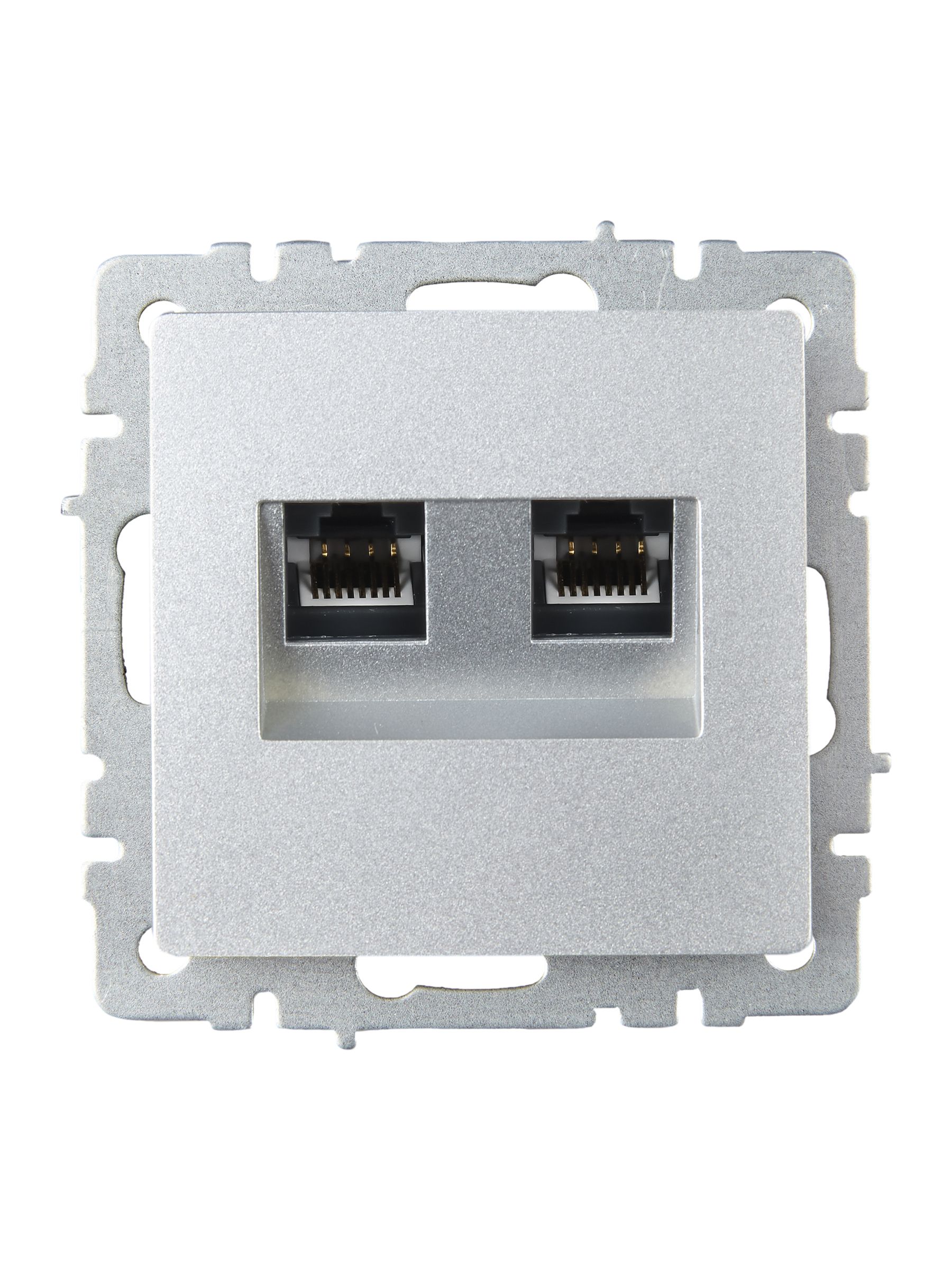 BRITE Розетка компьютерная двойная RJ45 кат.6 РК11-2-БрА алюминий IEK — фото