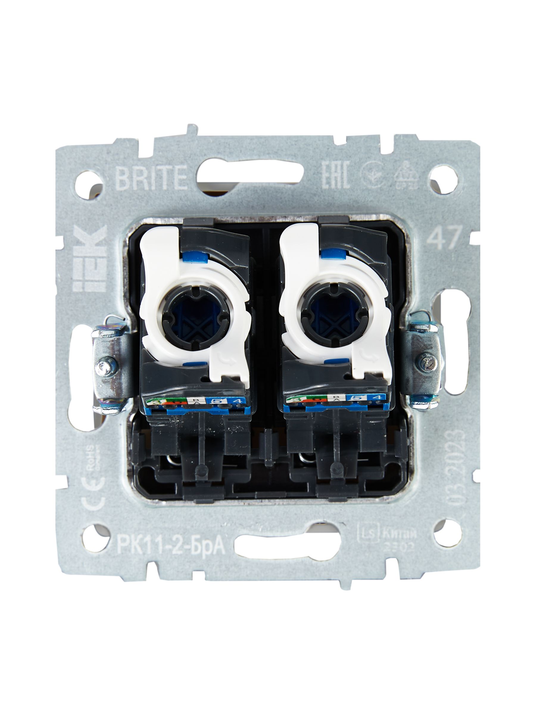 BRITE Розетка компьютерная двойная RJ45 кат.6 РК11-2-БрА алюминий IEK — фото