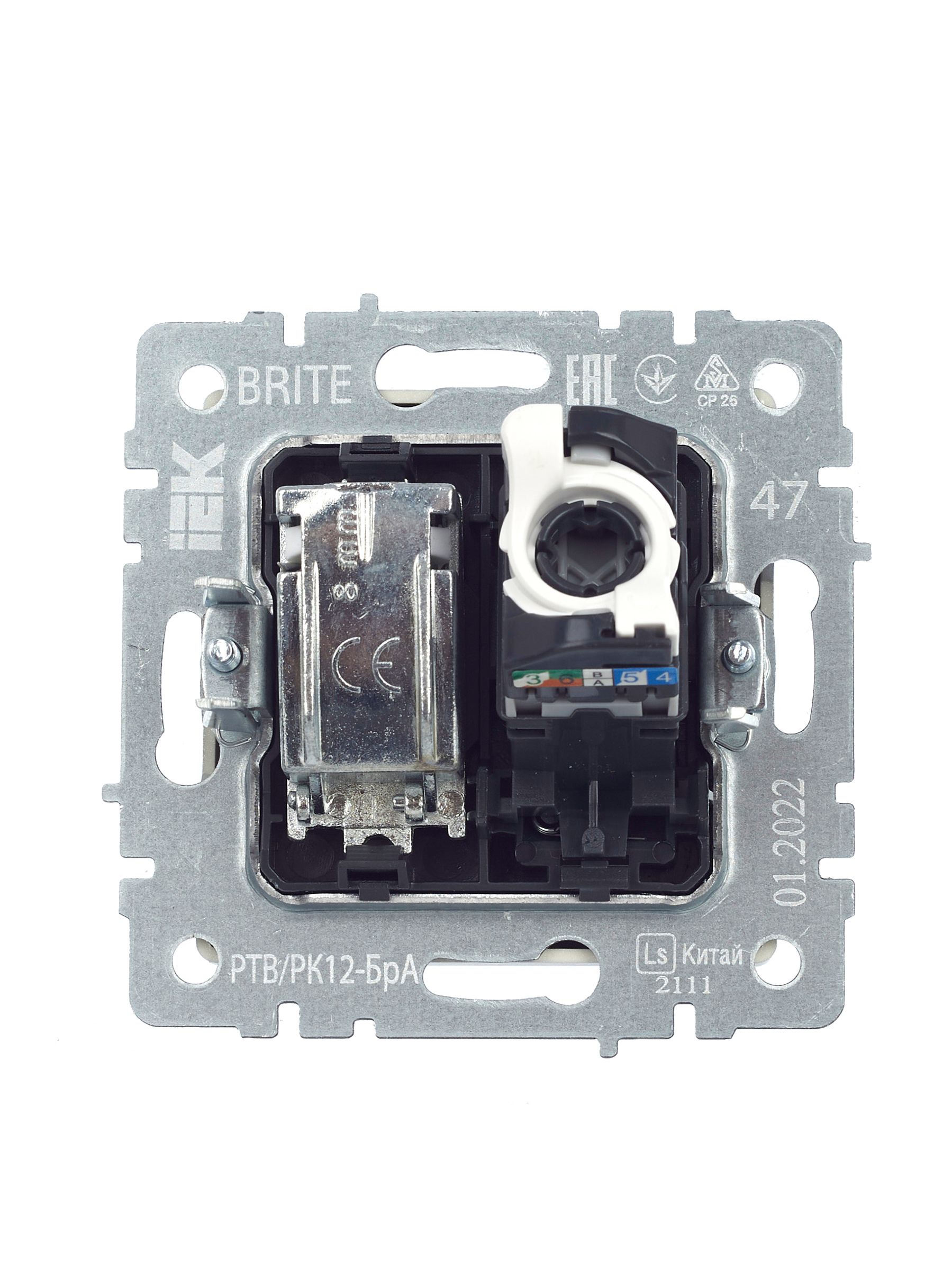 BRITE Розетка двойная TV+RJ45 кат.5E РТВ/РК12-БрА алюминий IEK — фото