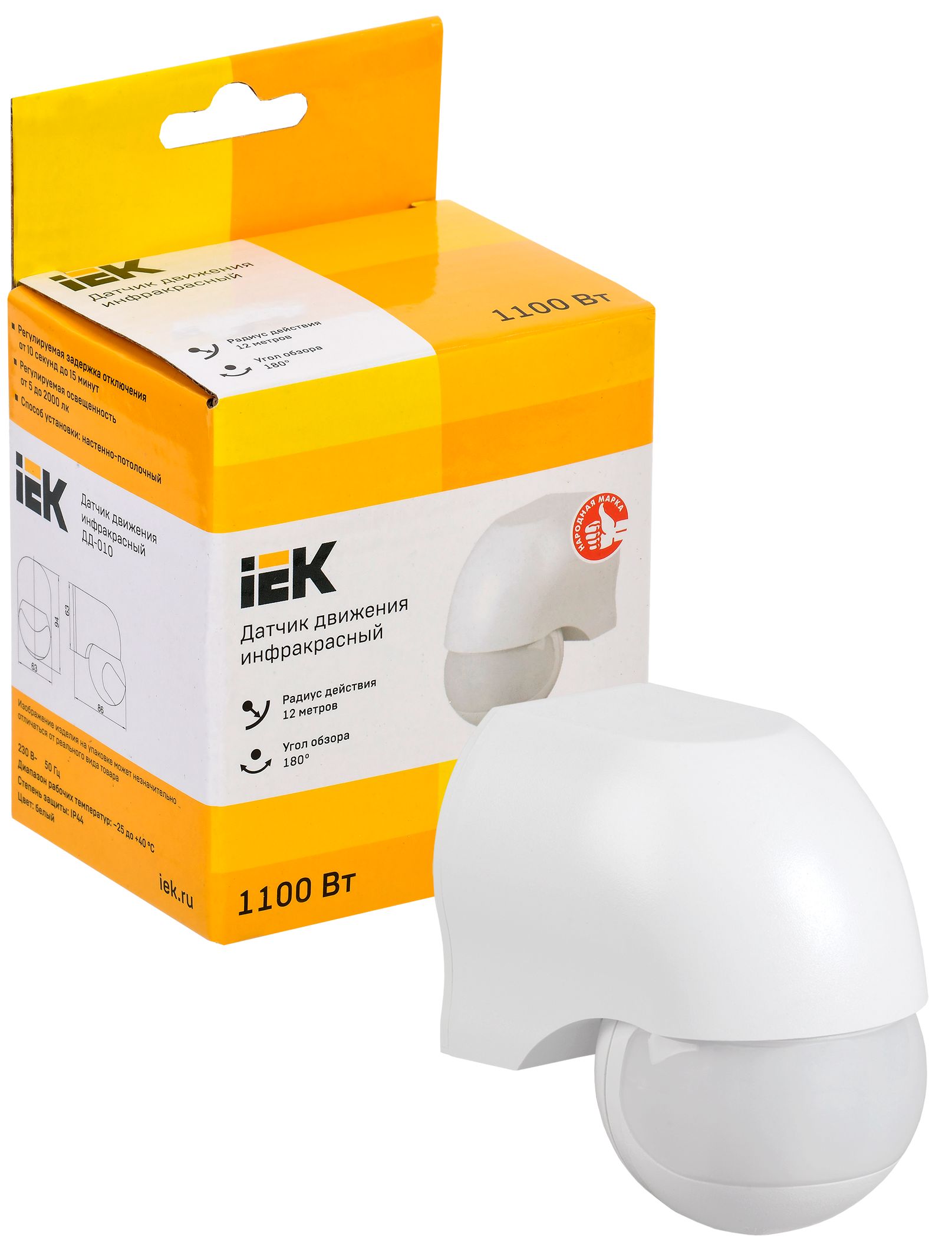 Датчик движения ДД-010 1100Вт 180град 10м IP44 белый IEK — фото