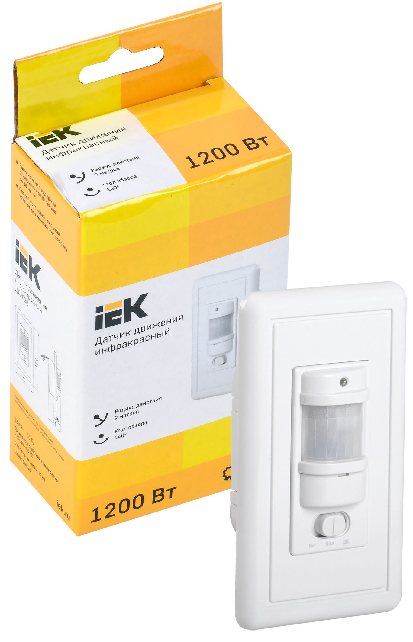 Датчик движения ДД-028 1200Вт 140град 9м IP20 белый IEK — фото
