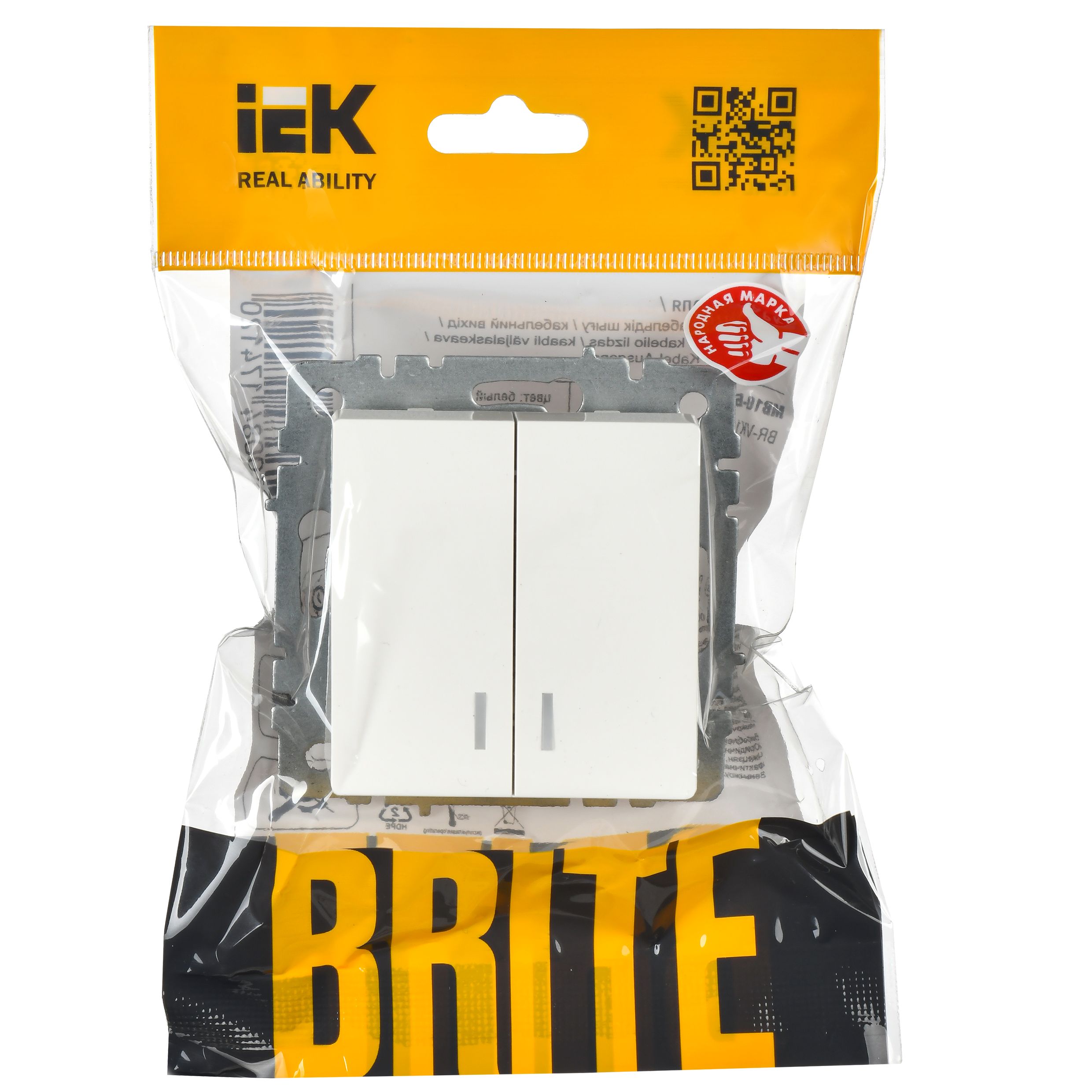 BRITE Выключатель 2-клавишный с индикацией 10А ВС10-2-1-БрБ белый IEK — фото