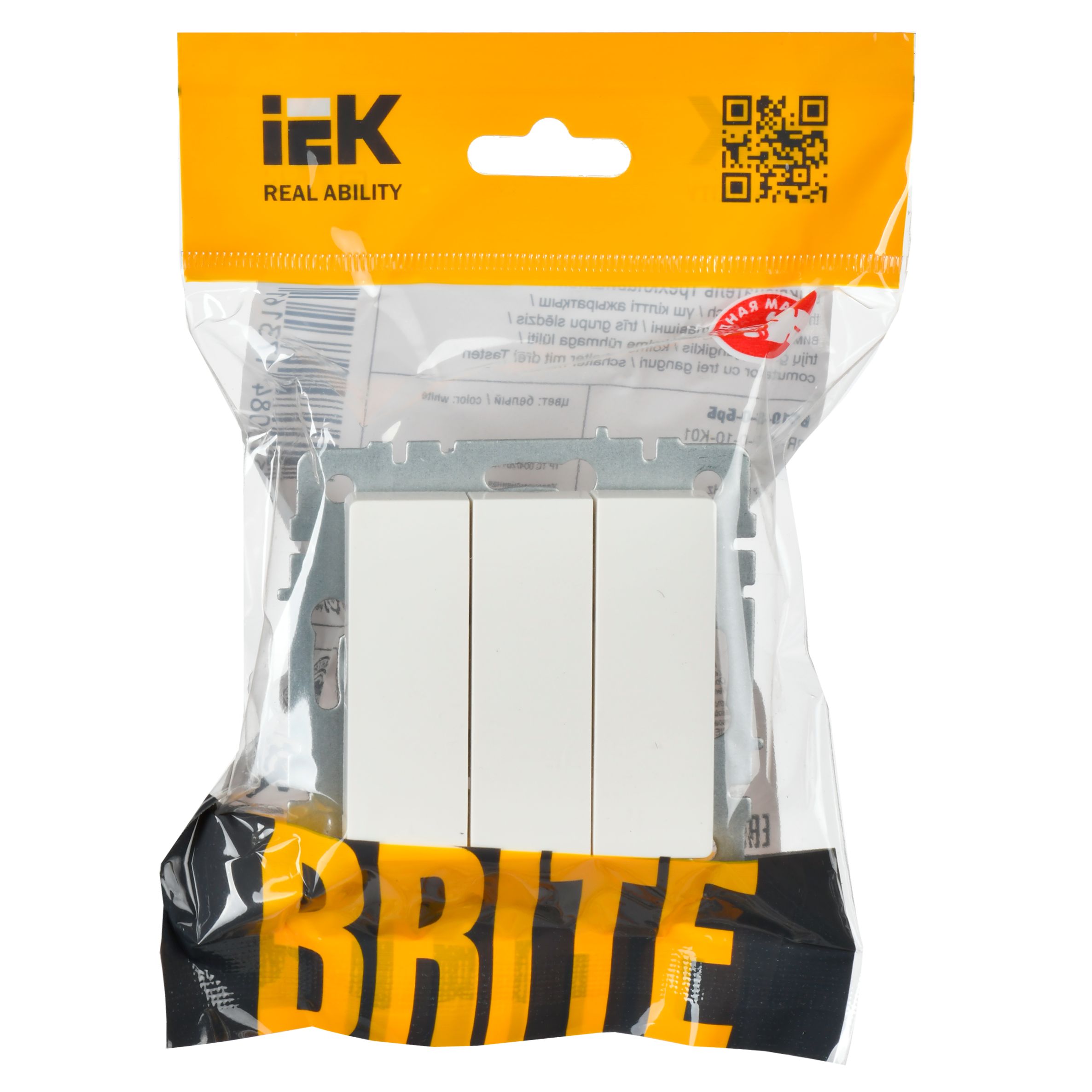 BRITE Выключатель 3-клавишный 10А ВС10-3-0-БрБ белый IEK — фото