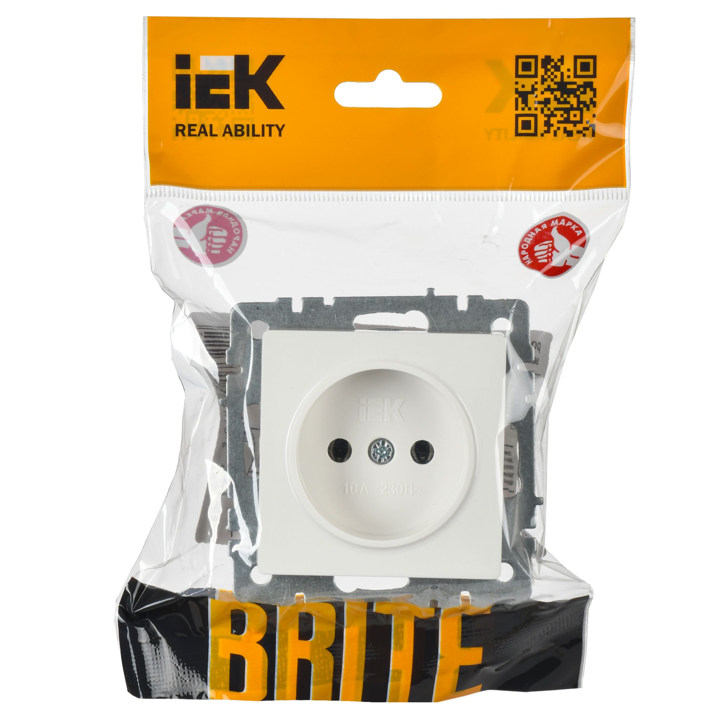 BRITE Розетка 1-местная без заземления без защитных шторок 10А РС10-1-0-БрБ белый IEK — фото