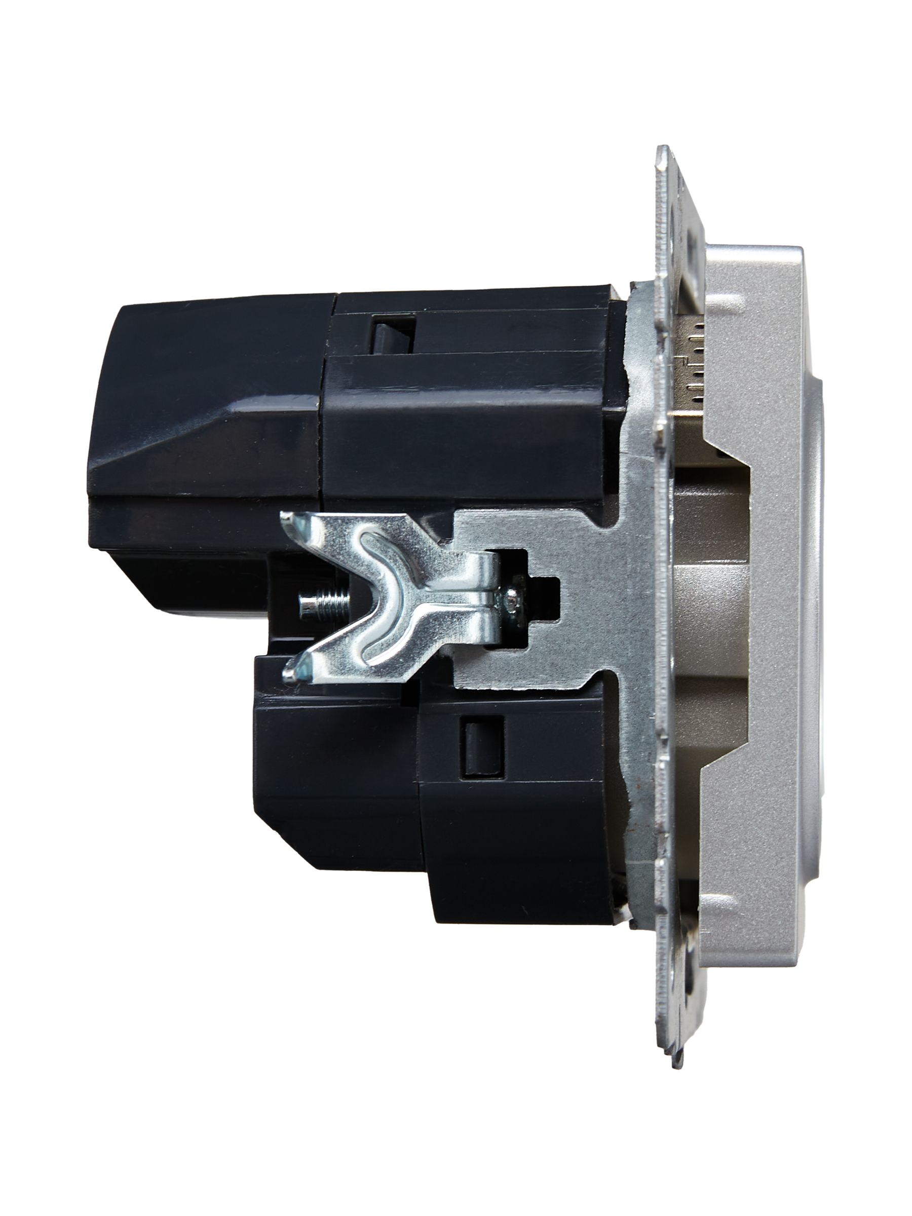 BRITE Розетка 1-местная с заземлением с защитными шторками 16А с USB A+A 5В 3,1А РЮш10-2-БрА алюминий IEK — фото