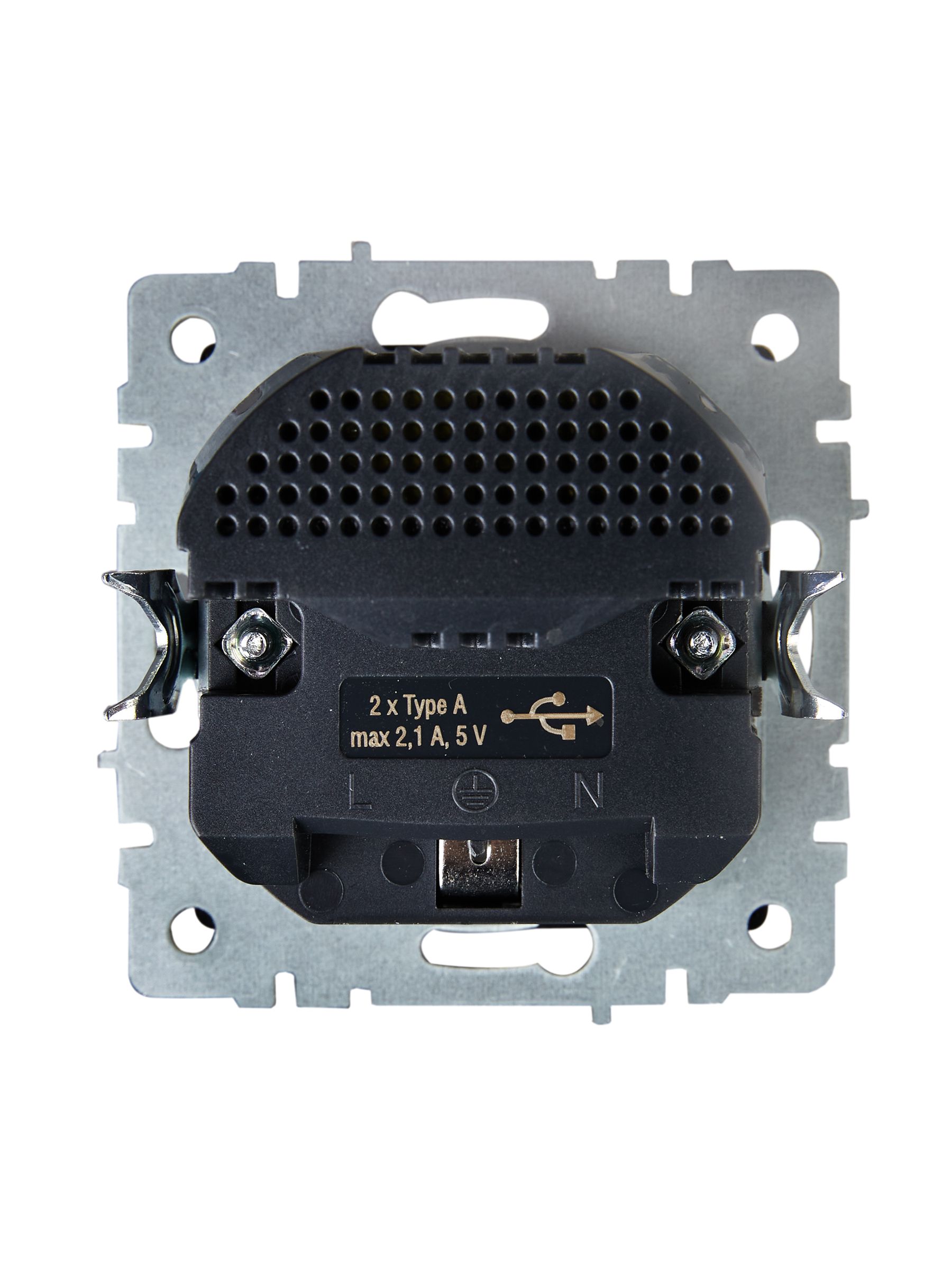 BRITE Розетка 1-местная с заземлением с защитными шторками 16А с USB A+A 5В 2,1А РЮш10-1-БрА алюминий IEK — фото