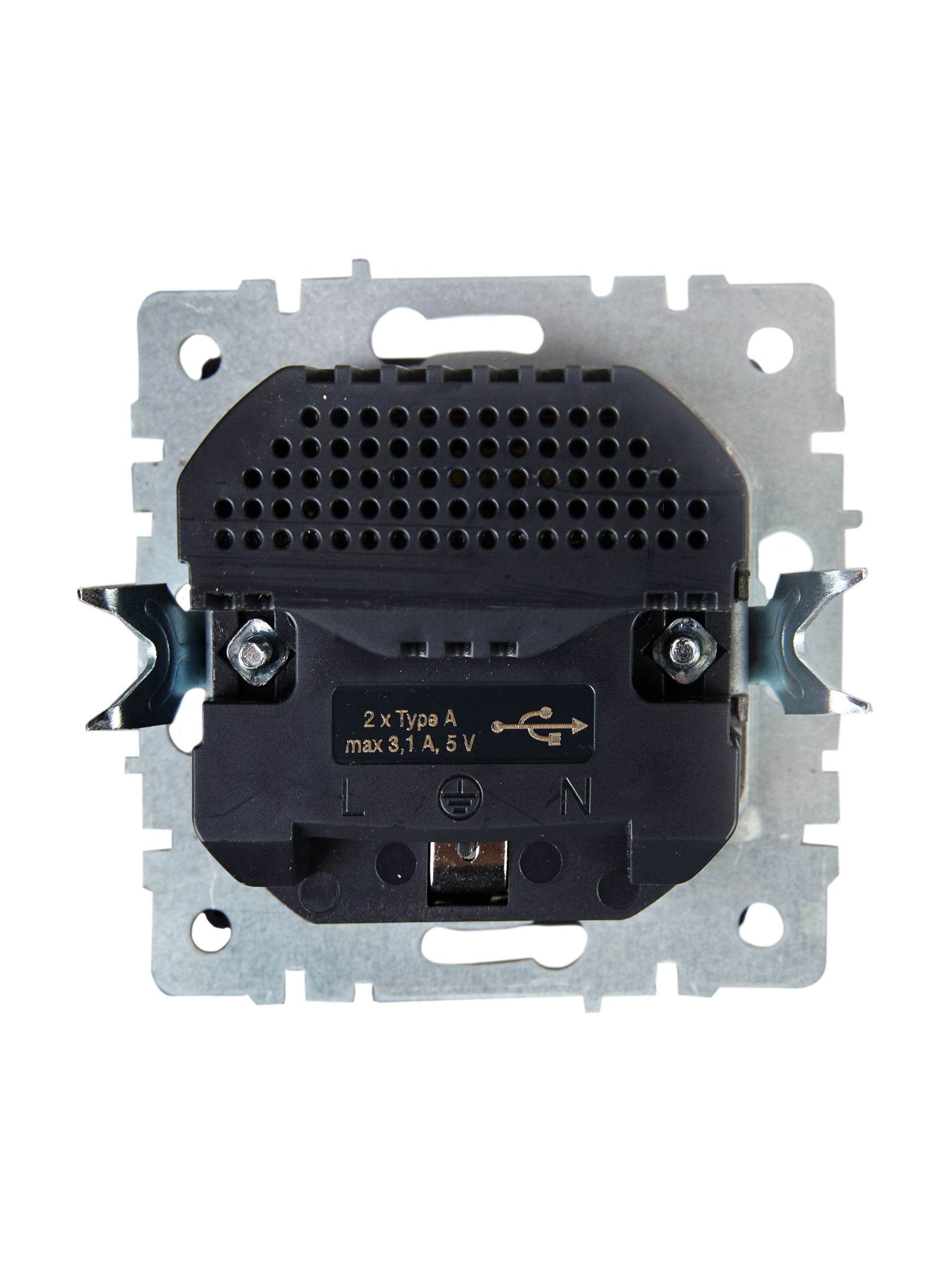 BRITE Розетка 1-местная с заземлением с защитными шторками 16А с USB A+A 5В 3,1А РЮш10-2-БрА алюминий IEK — фото