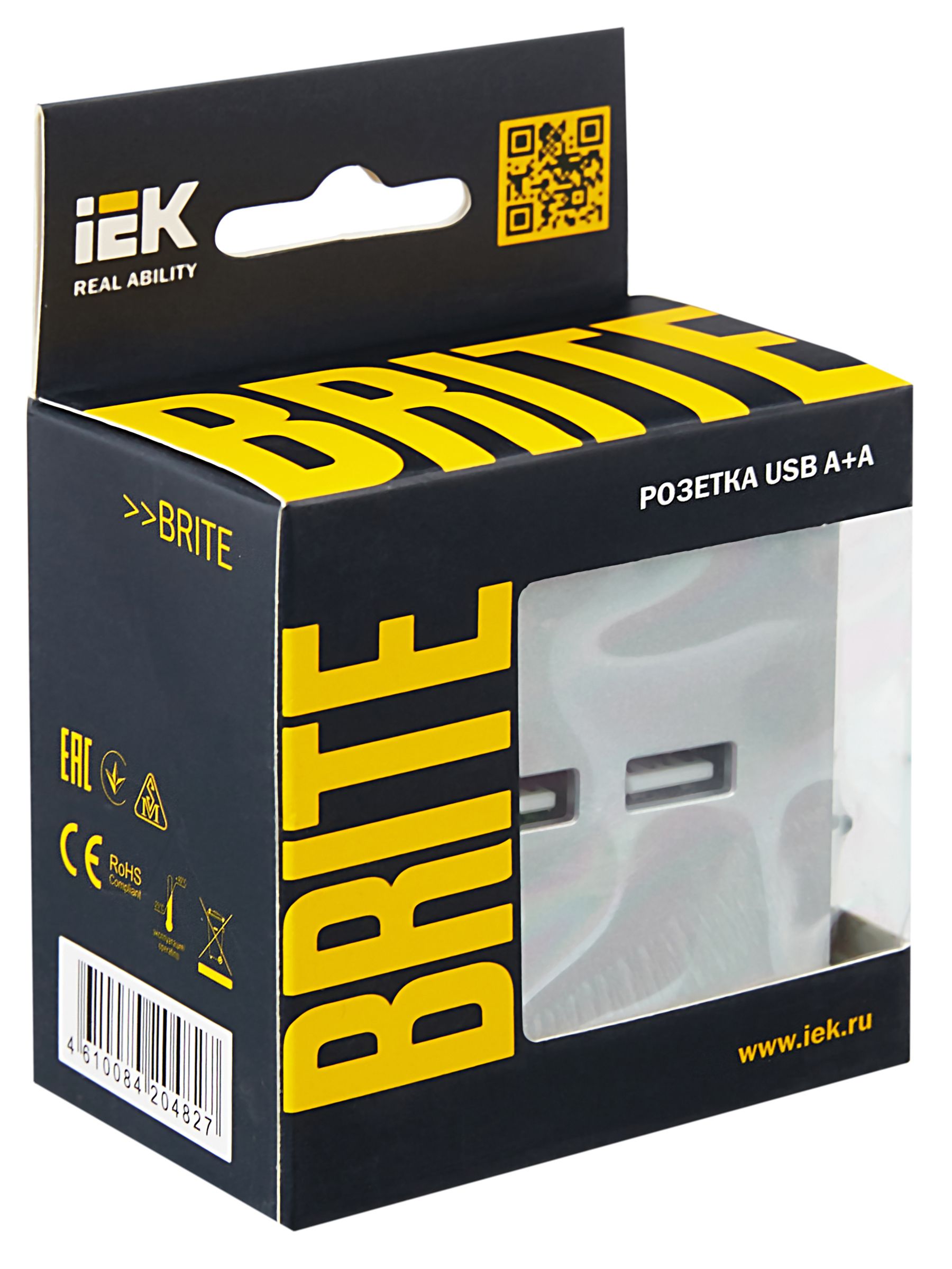 BRITE Розетка USB A+A 5В 3,1А РЮ10-1-БрА алюминий IEK — фото