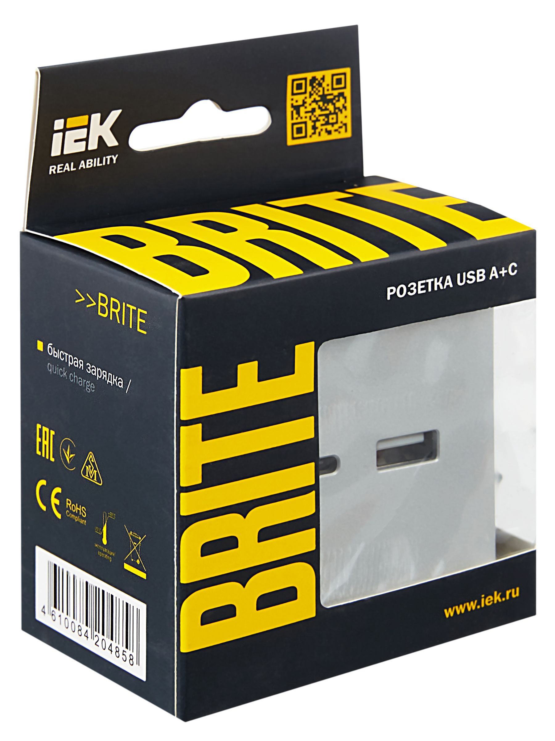 BRITE Розетка USB A+C 18Вт РЮ11-1-БрА алюминий IEK — фото