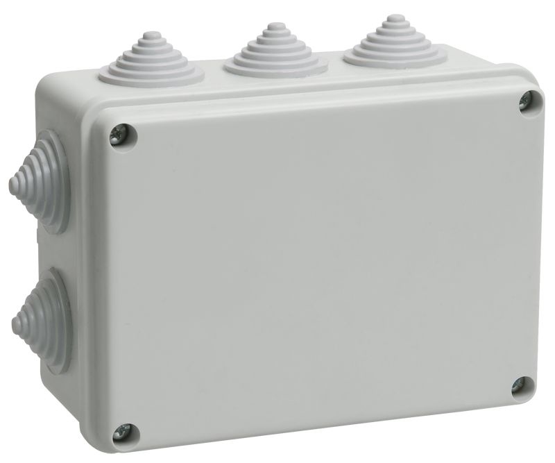 Коробка распаячная КМ41242 для открытой проводки безгалогенная (HF) 150х110х70мм IP55 10 гермовводов серая IEK