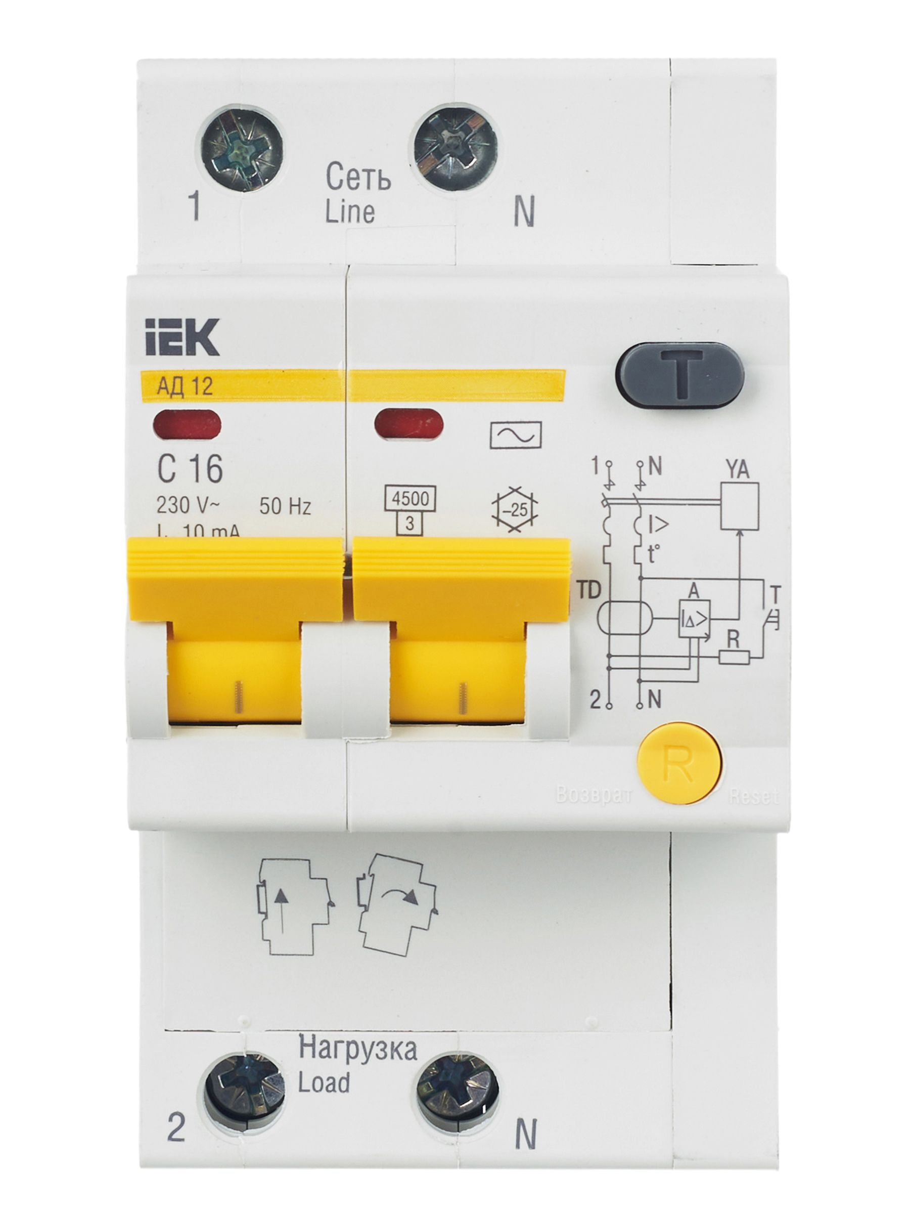 KARAT Дифференциальный автомат АД12 2P 16А 10мА тип AC IEK — фото
