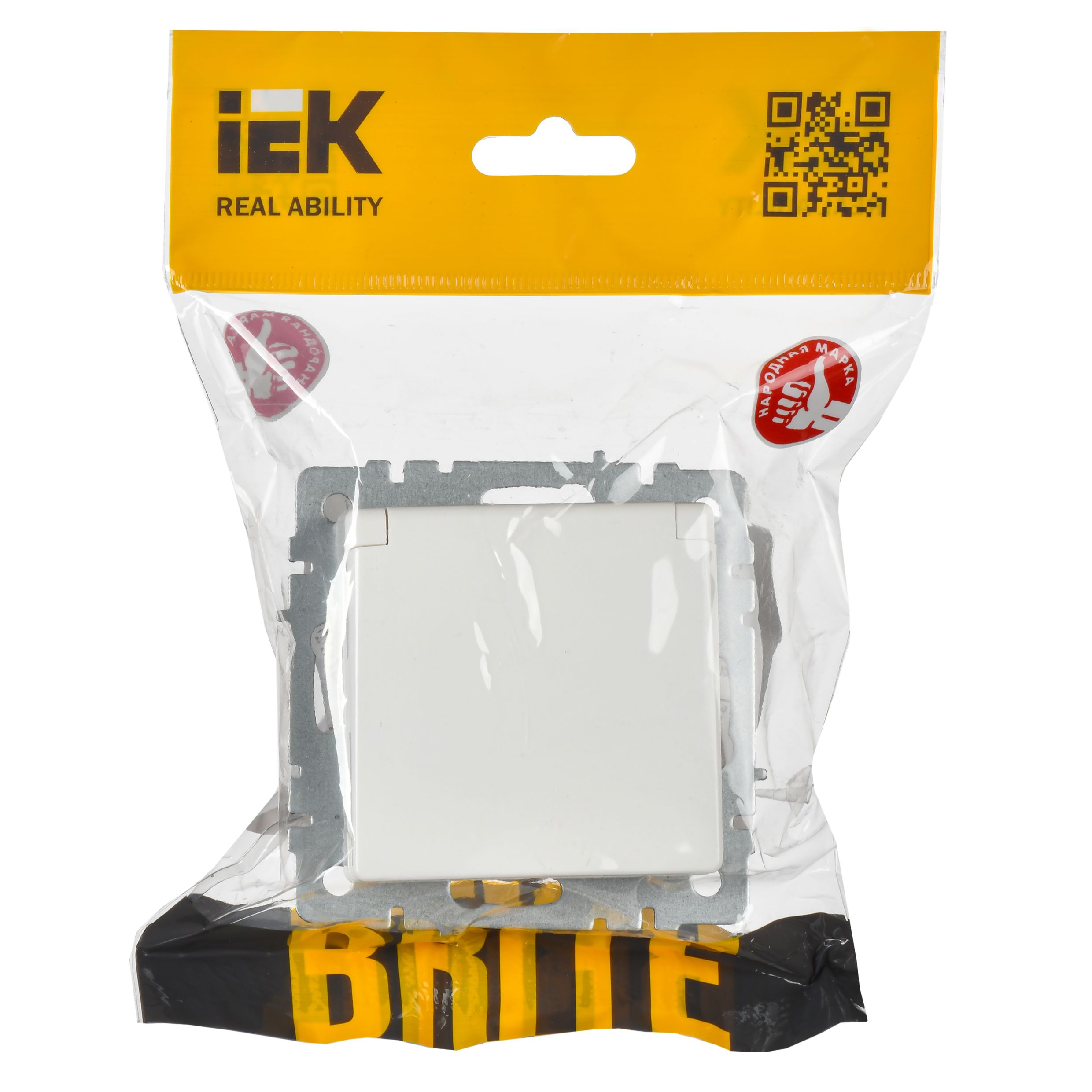 BRITE Розетка 1-местная с заземлением с защитными шторками и крышкой 16А IP44 РСбш10-3-44-БрБ белый IEK — фото