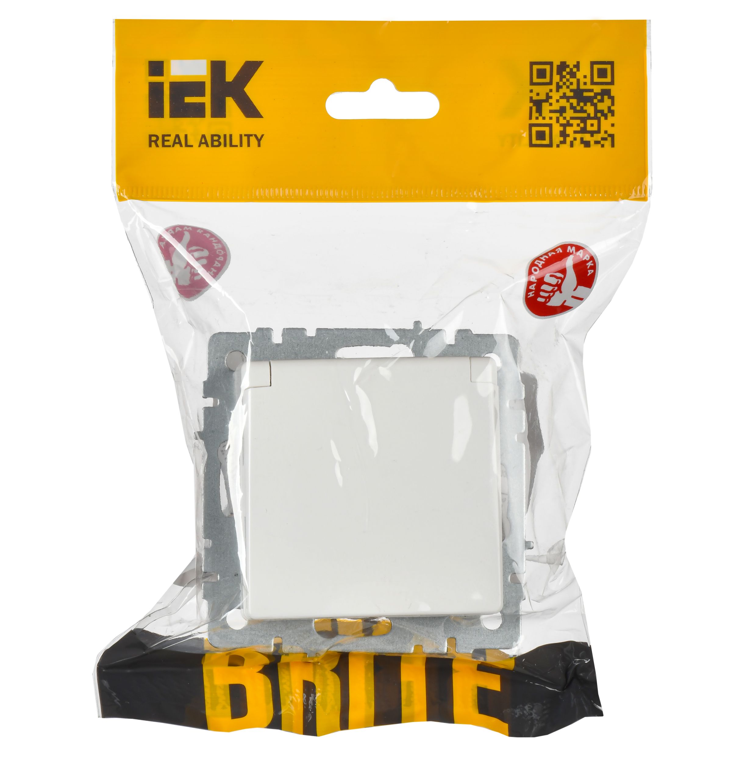 BRITE Розетка 1-местная с заземлением с защитными шторками и крышкой 16А IP20 РСбш10-3-БрБ белый IEK — фото