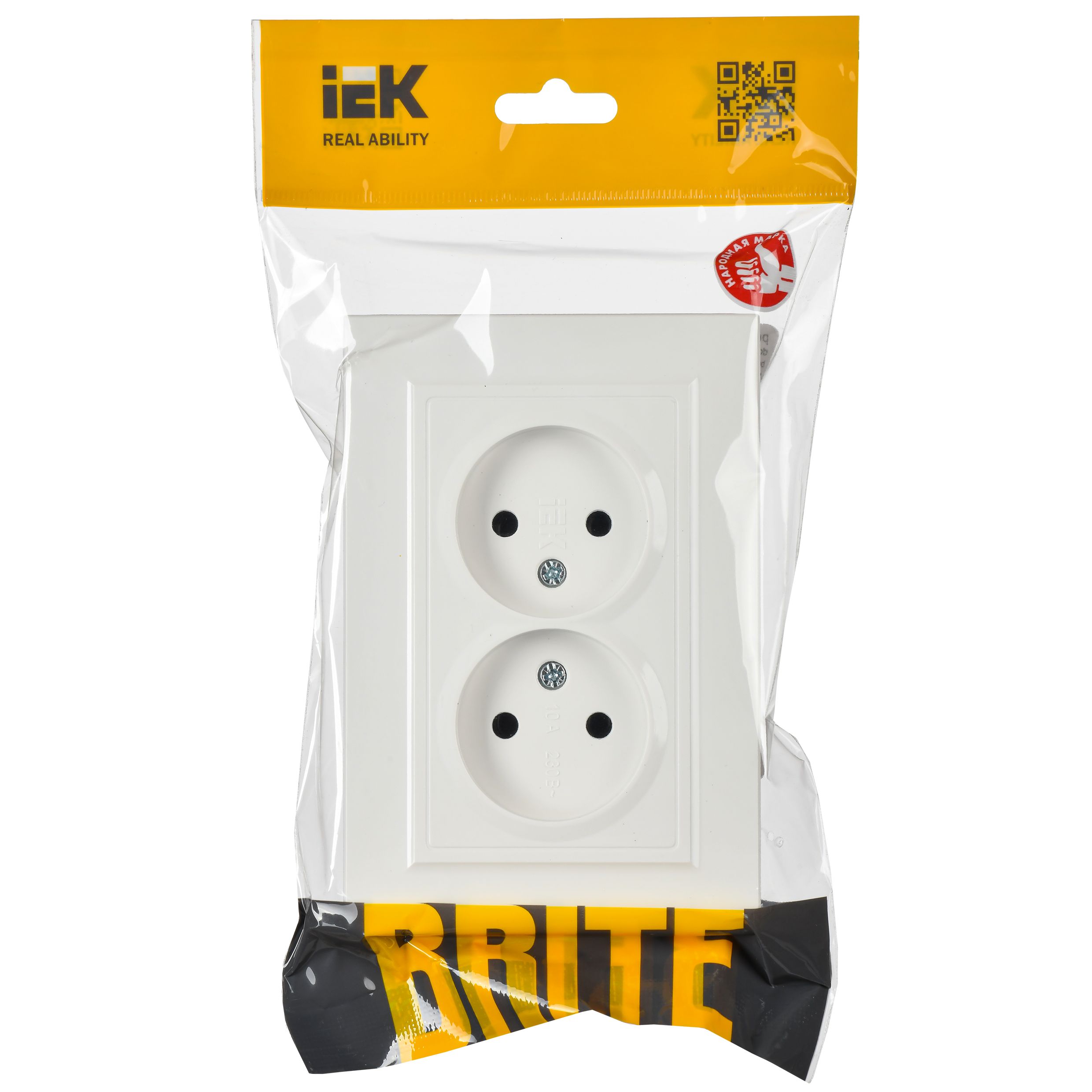 BRITE Розетка 2-местная без заземления без защитных шторок 10А в сборе РС12-2-БрБ белый IEK — фото