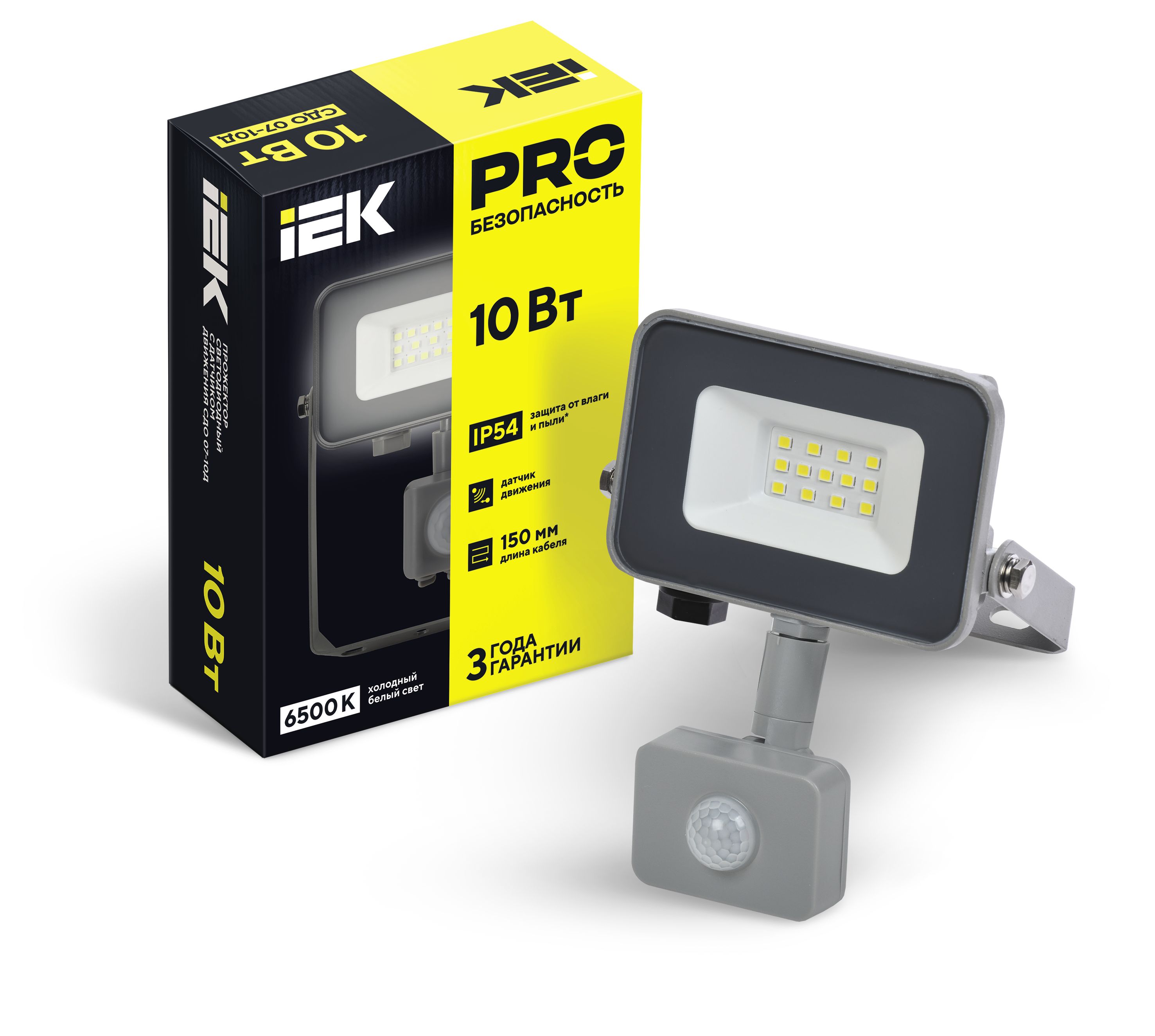 Прожектор светодиодный СДО 07-10Д с датчиком движения IP54 серый IEK — фото