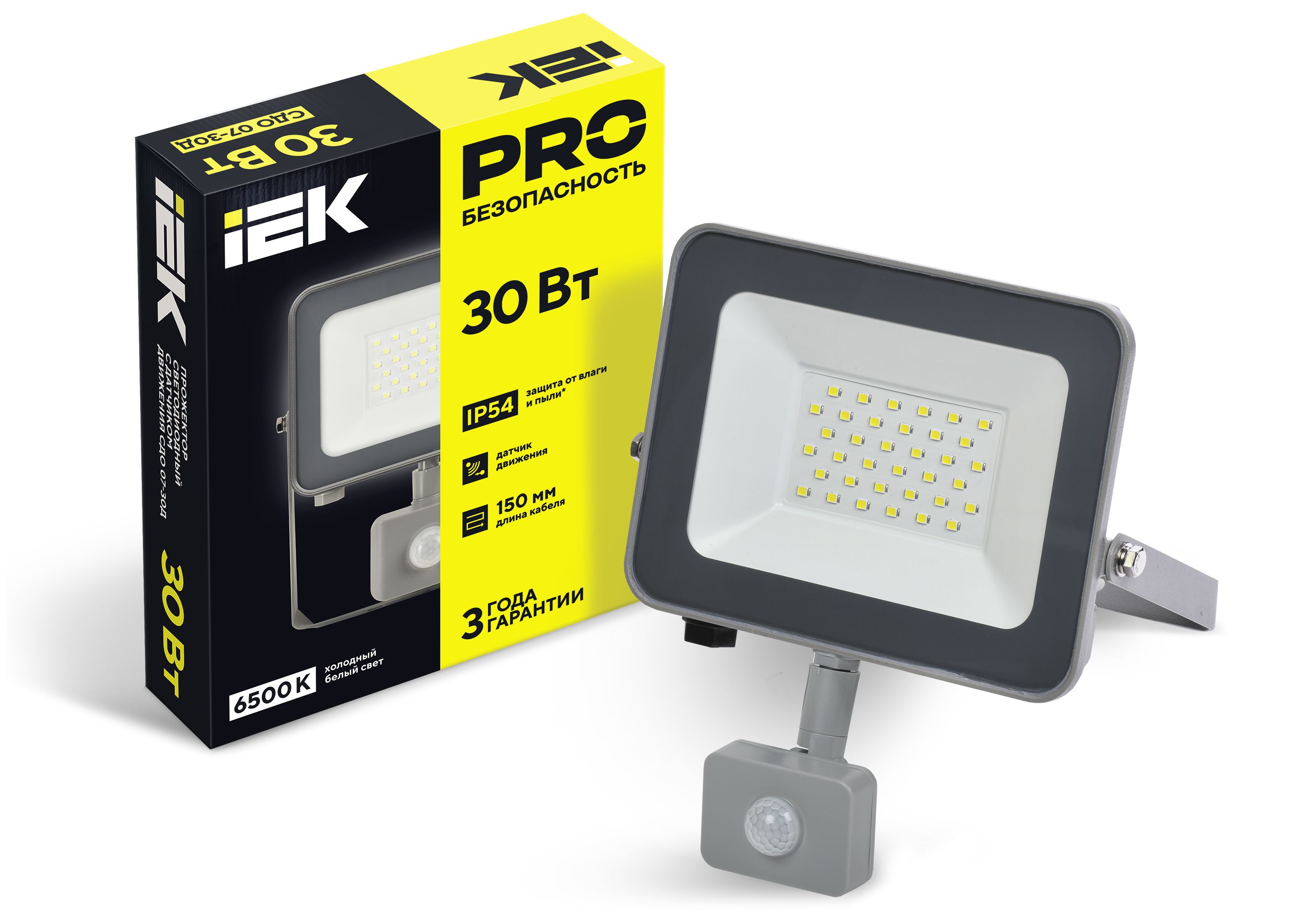 Прожектор светодиодный СДО 07-30Д с датчиком движения IP54 серый IEK — фото