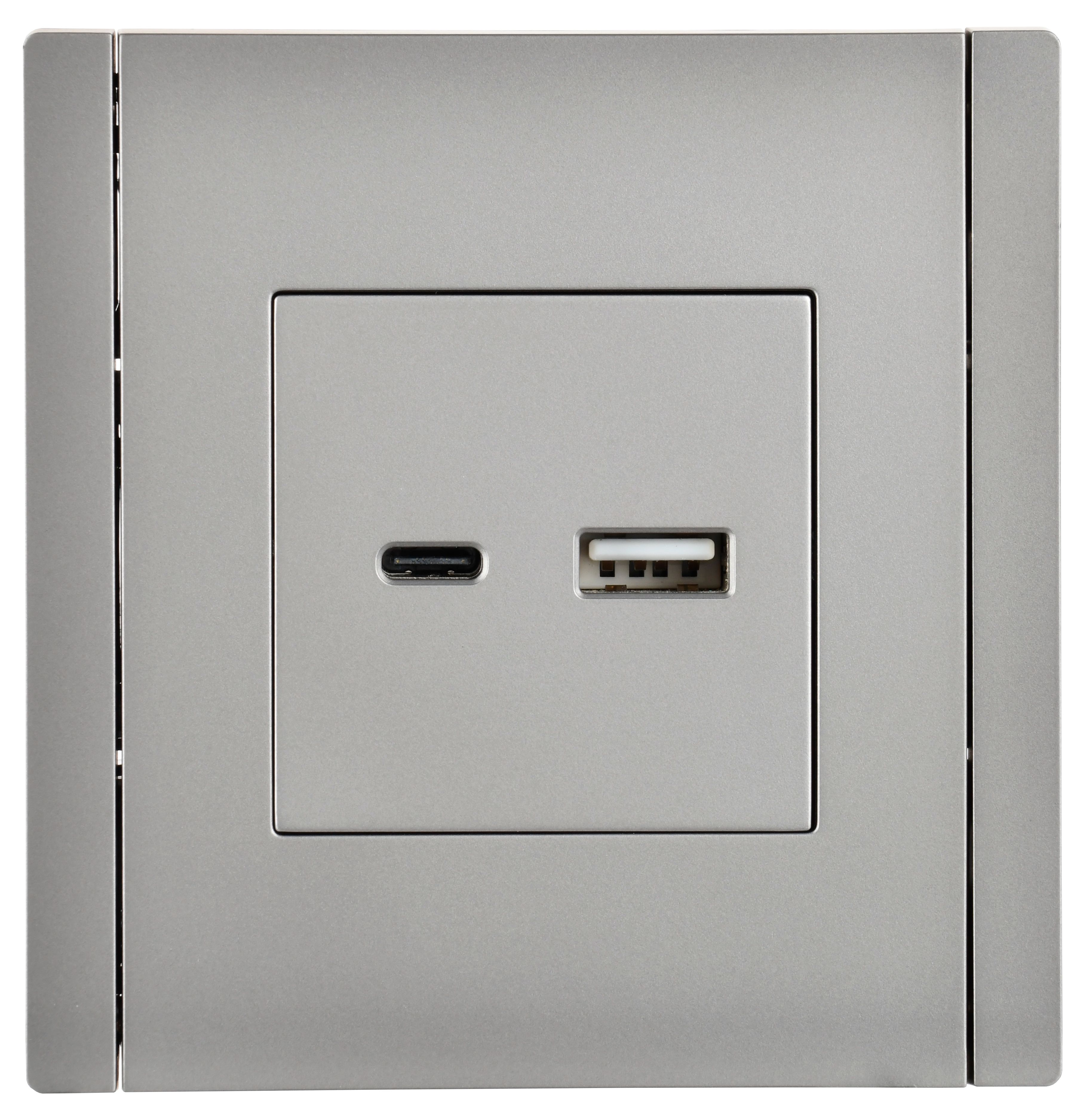 FORTE&PIANO Розетка USB A+C 18Вт FP551 сталь IEK — фото