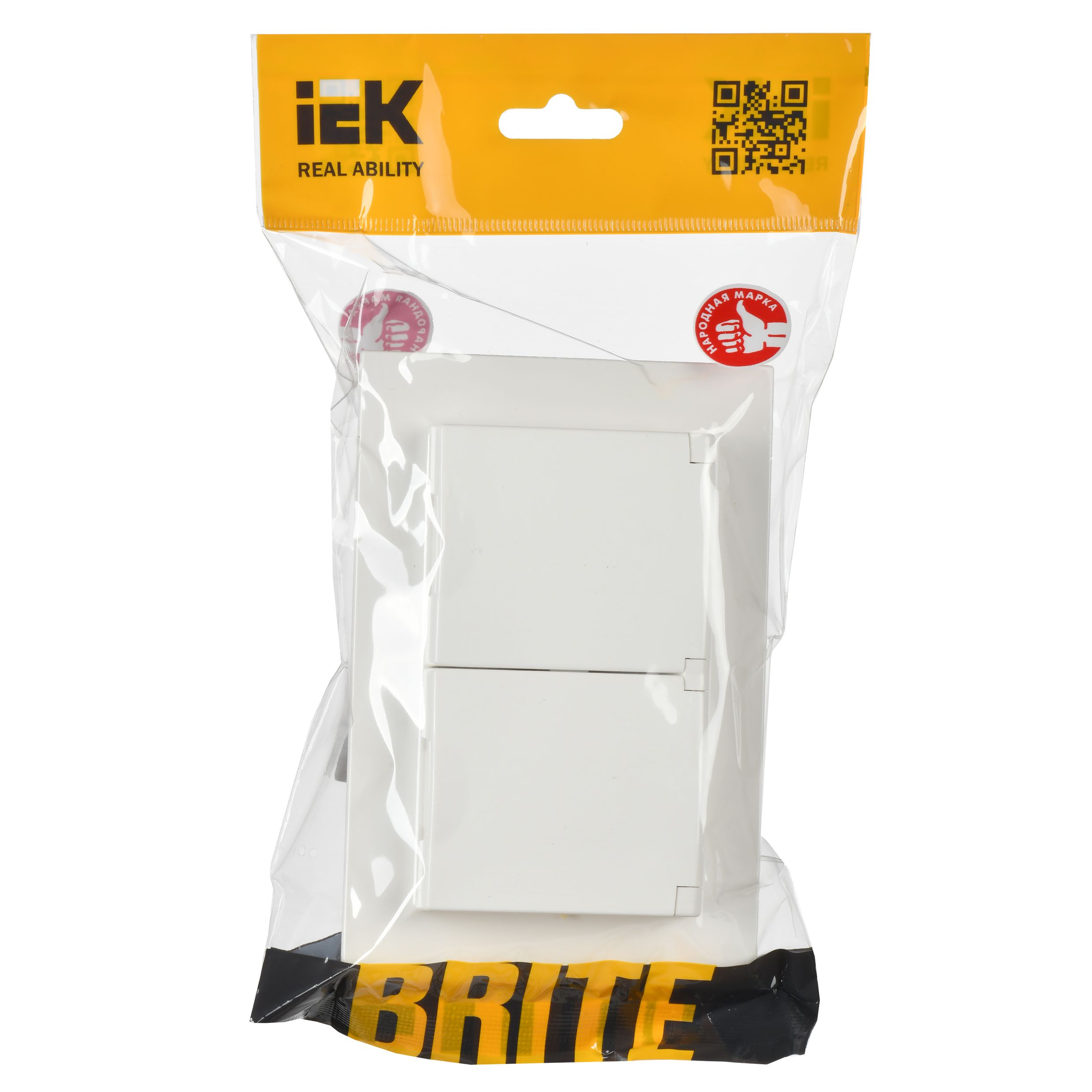 BRITE Розетка 2-местная с заземлением с защитными шторками и крышкой 16А в сборе IP44 РСбш12-3-44-БрБ белый IEK — фото