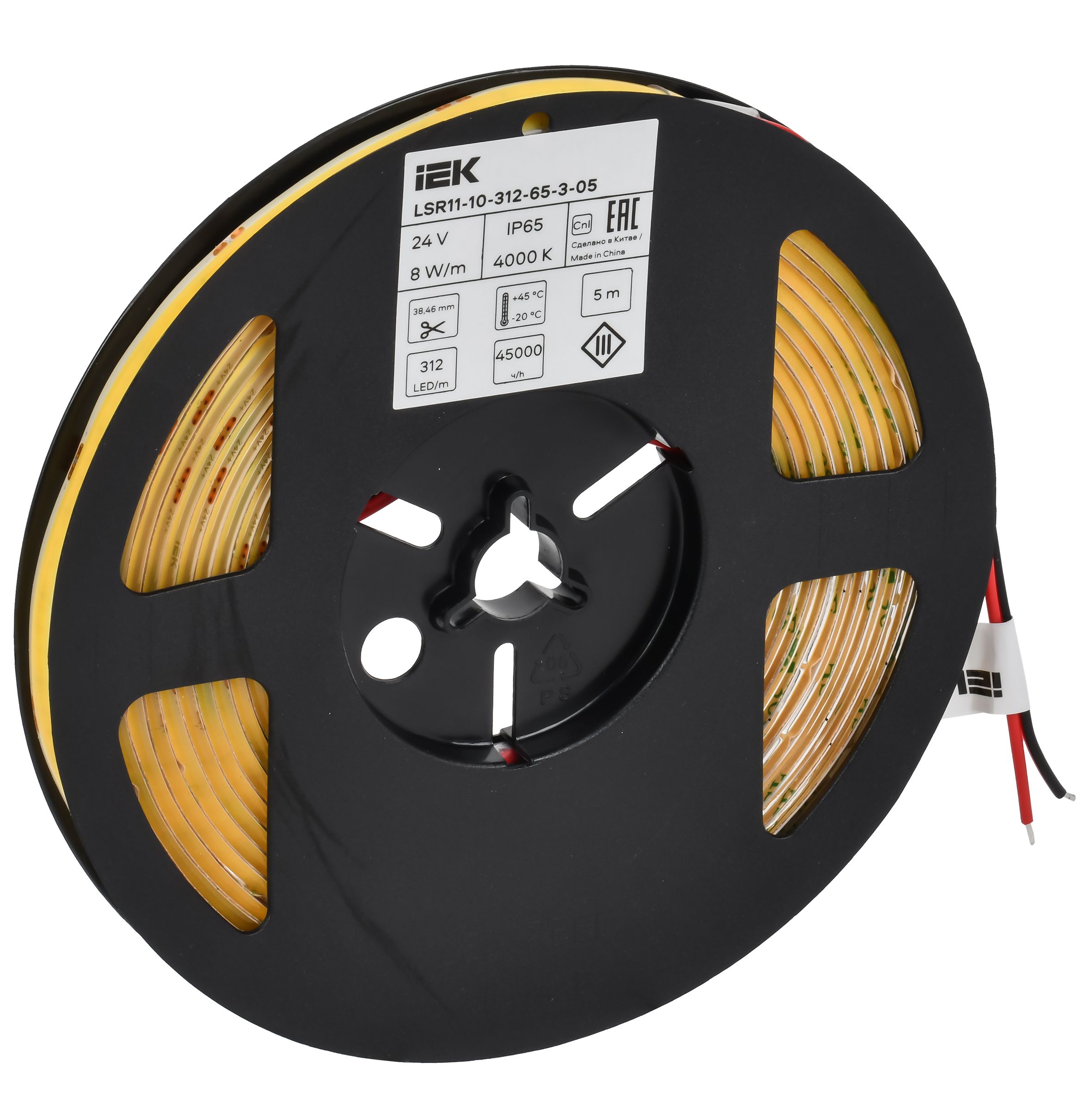 Лента светодиодная 5м COB 312LED/м 8Вт/м IP65 ширина 8мм 24В нейтральный белый IEK — фото