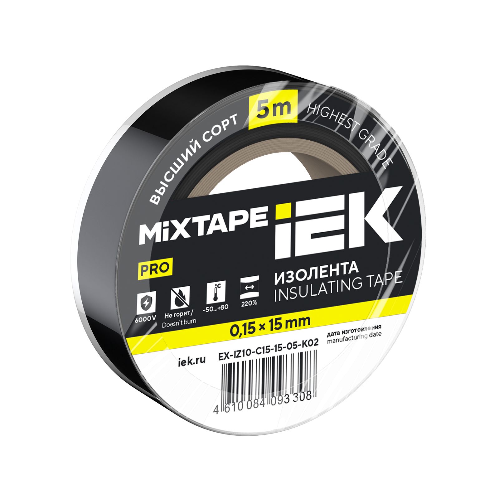 MIXTAPE PRO Изолента 0,15х15мм черная 5м IEK