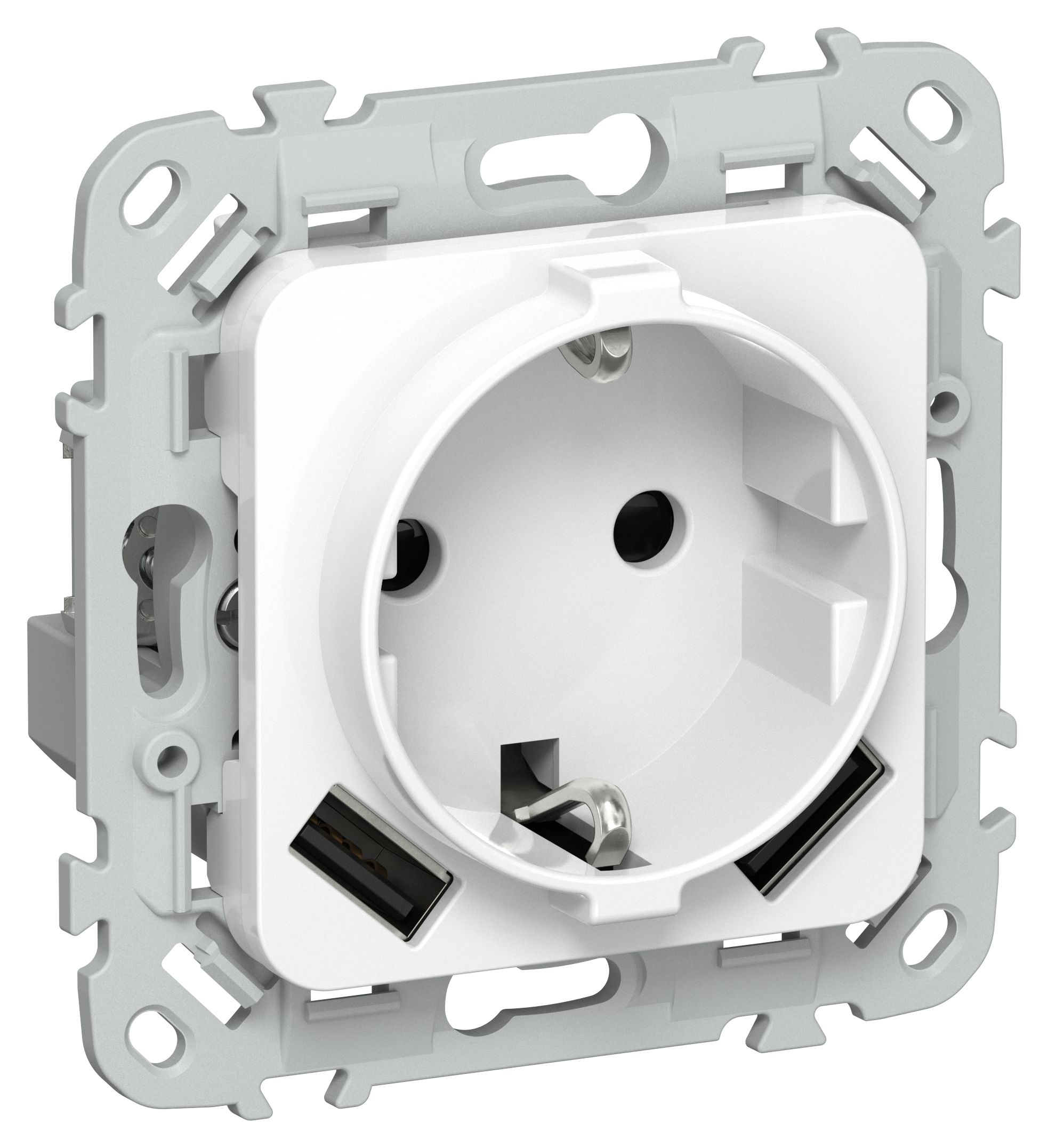 FLITE Розетка 1-местная с заземлением с защитными шторками 16А с USB A+A 3,1А безвинтовое крепление РСЮша11-1-ФлБ белый IEK — фото