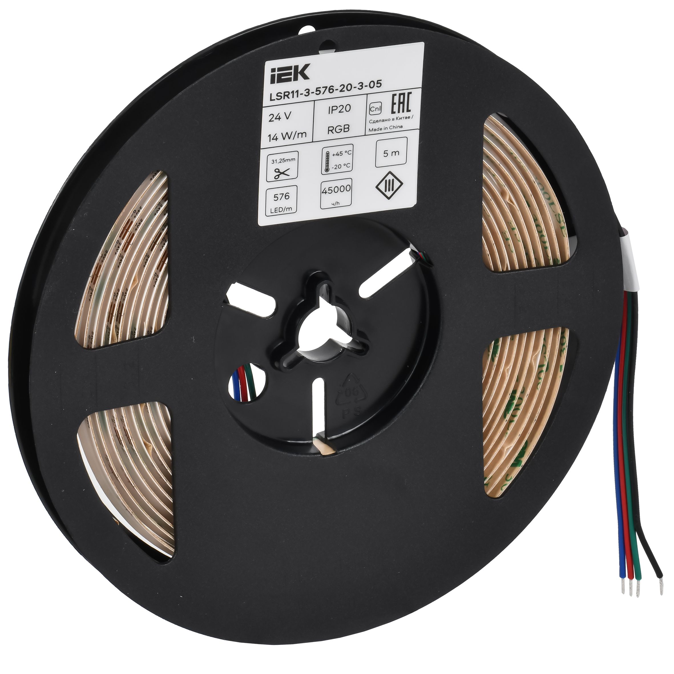 Лента светодиодная 5м COB 576LED/м 14Вт/м IP20 ширина 10мм 24В RGB IEK — фото