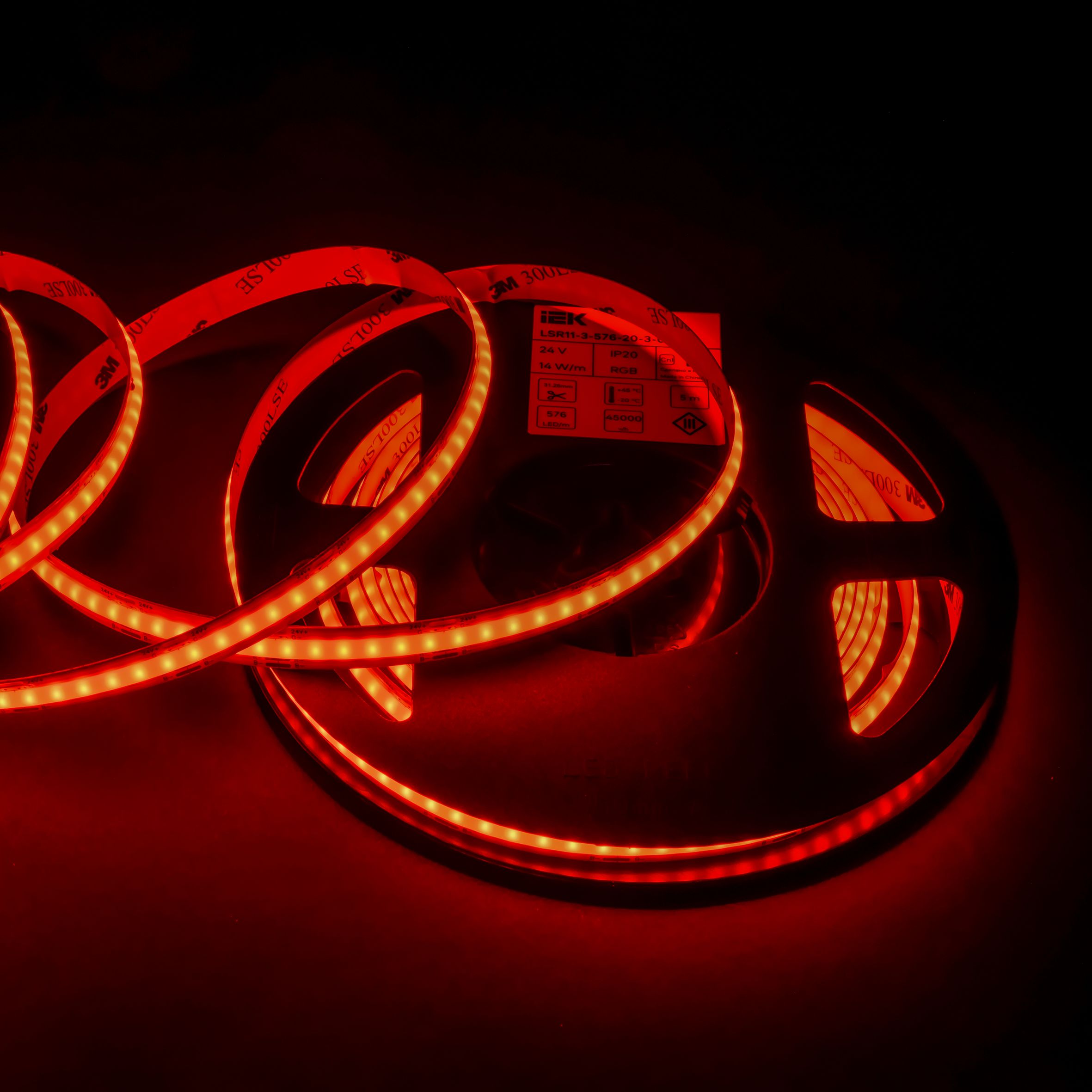 Лента светодиодная 5м COB 576LED/м 14Вт/м IP20 ширина 10мм 24В RGB IEK — фото