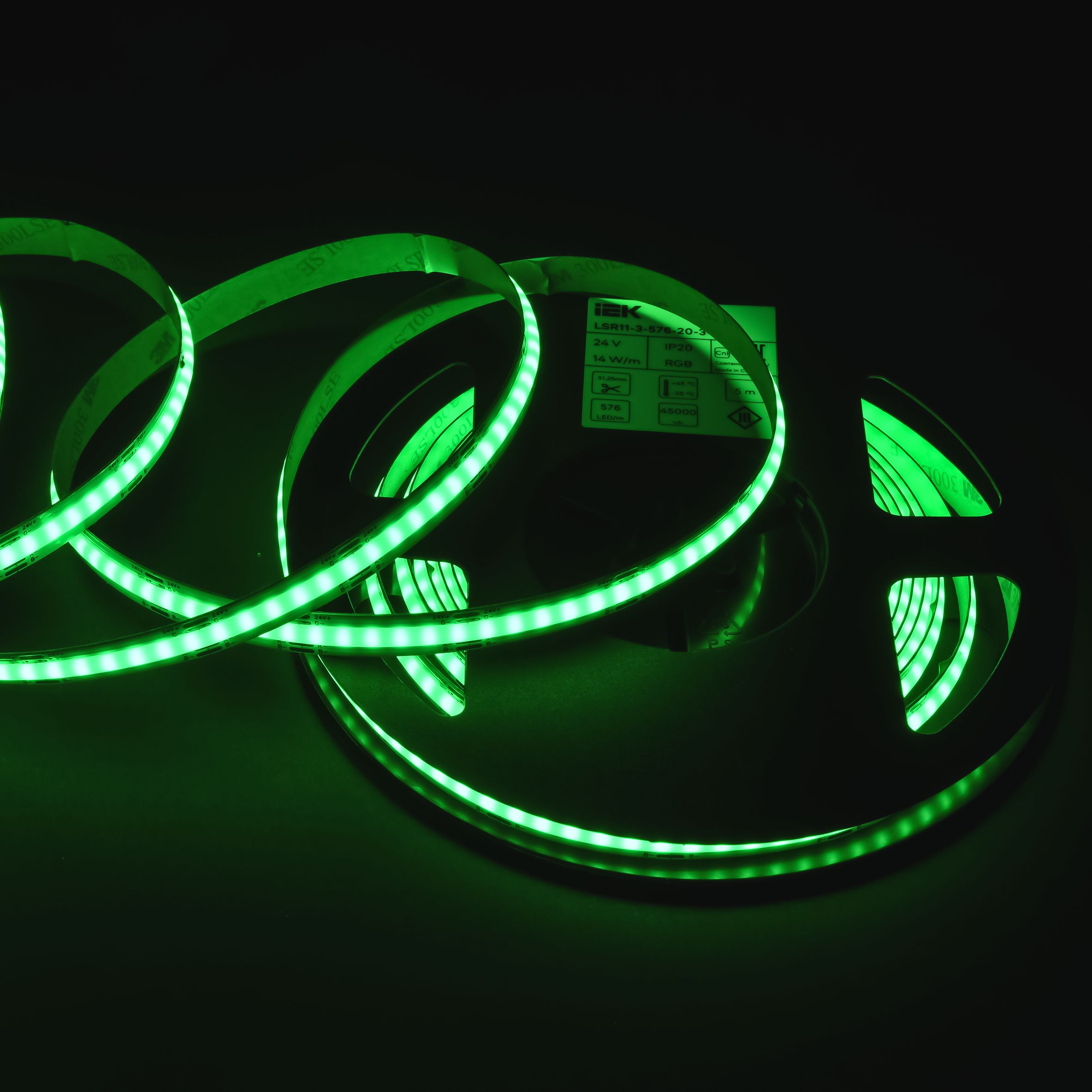 Лента светодиодная 5м COB 576LED/м 14Вт/м IP20 ширина 10мм 24В RGB IEK — фото