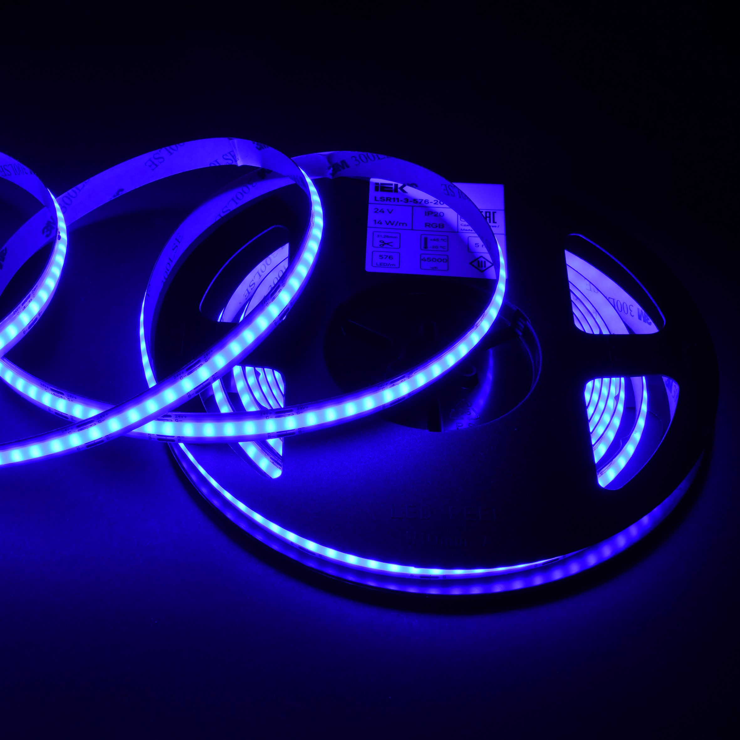 Лента светодиодная 5м COB 576LED/м 14Вт/м IP20 ширина 10мм 24В RGB IEK — фото