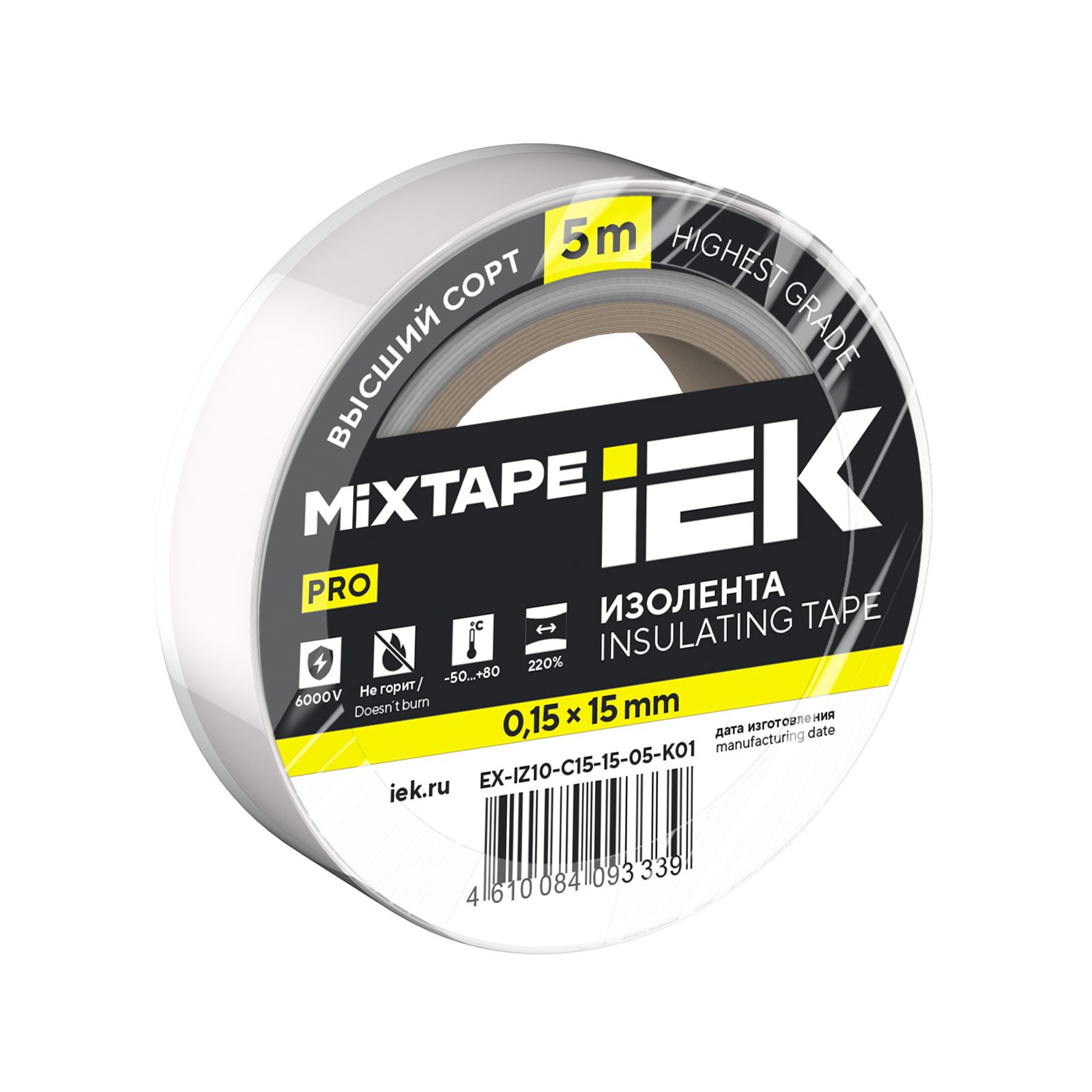 MIXTAPE PRO Изолента 0,15х15мм белая 5м IEK