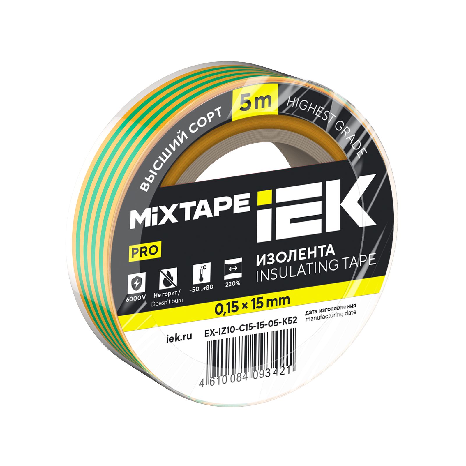 MIXTAPE PRO Изолента 0,15х15мм желто-зеленая 5м IEK