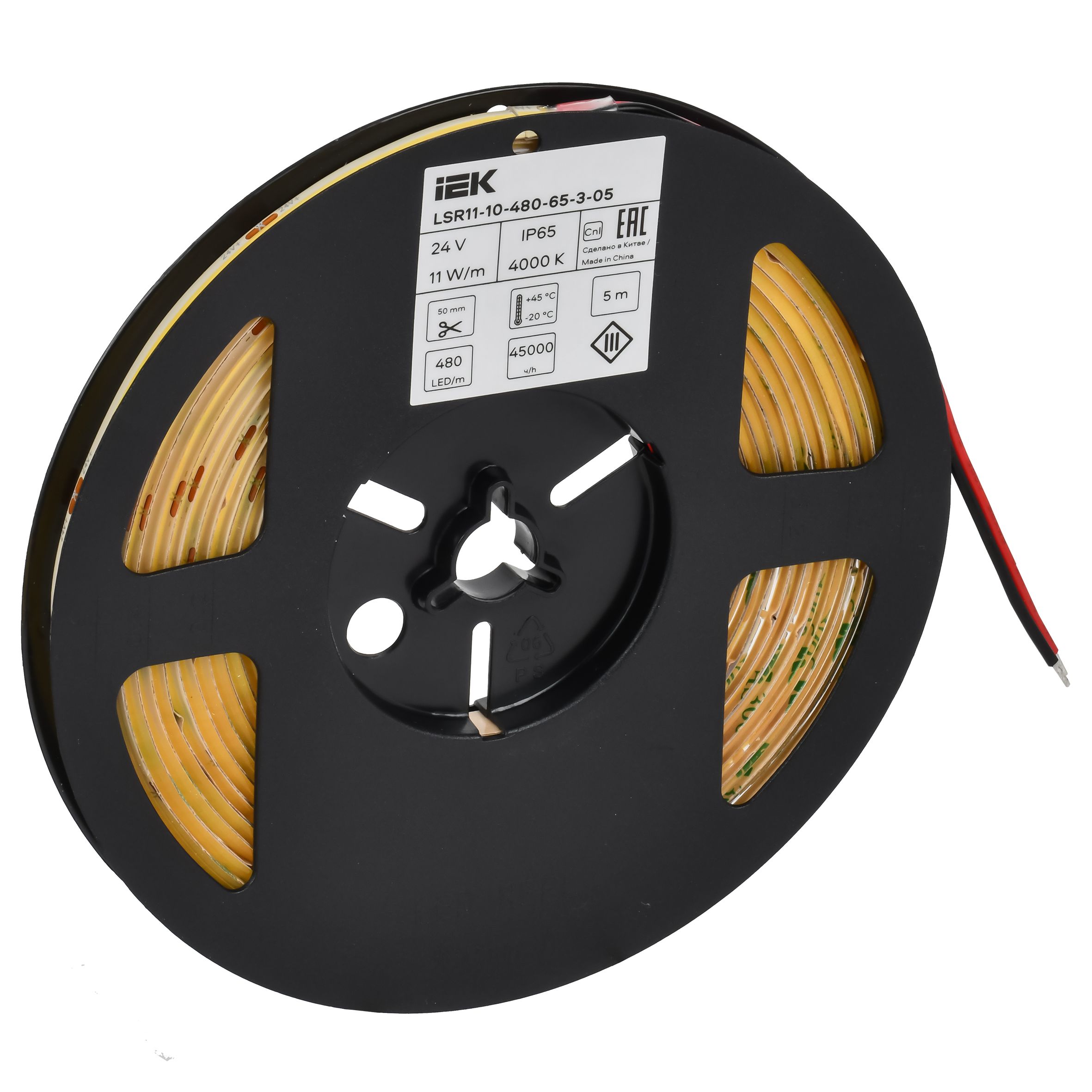 Лента светодиодная 5м COB 480LED/м 11Вт/м IP65 ширина 8мм 24В нейтральный белый IEK — фото